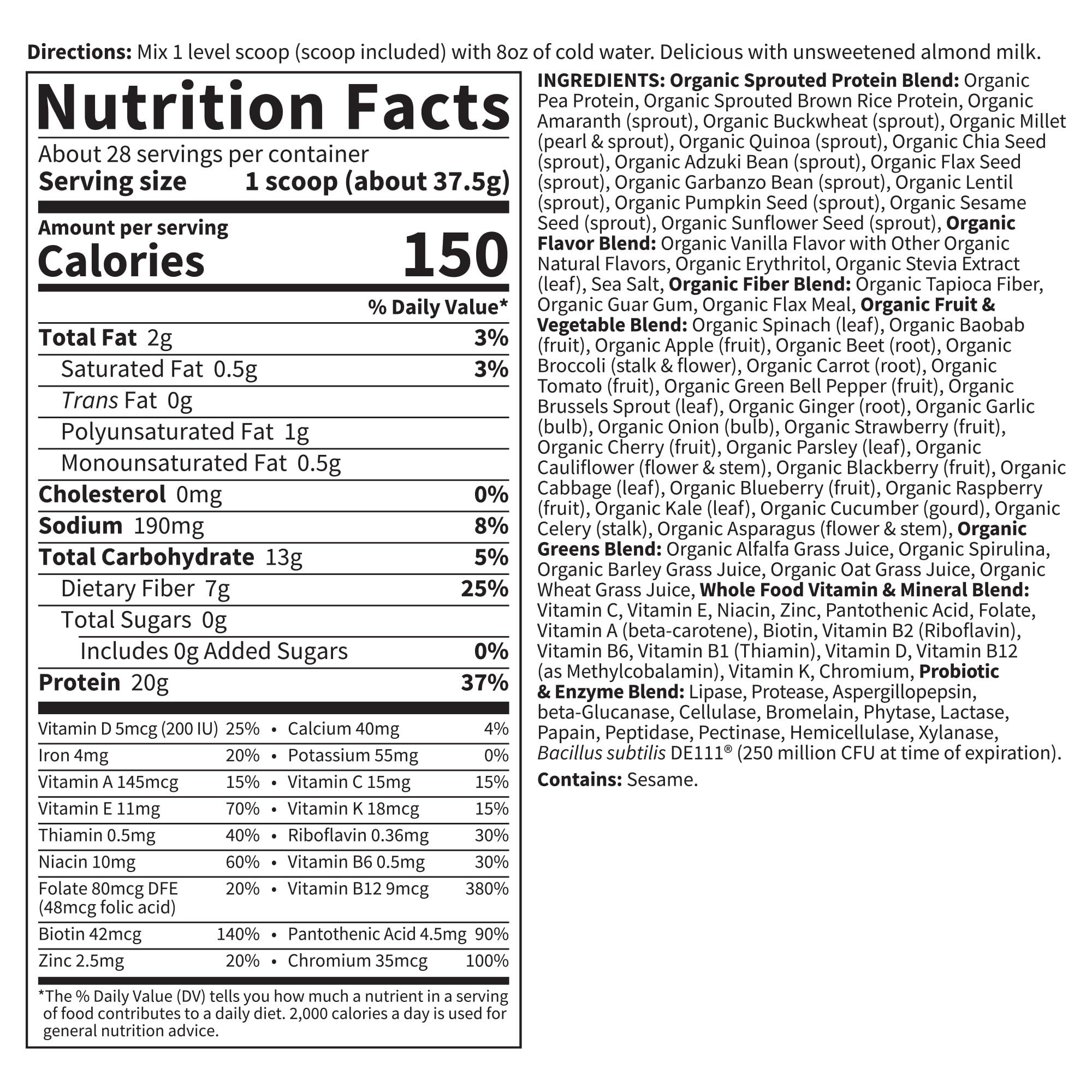 Garden of Life Meal Replacement Shakes, Vegan Raw Organic Protein Powder, Vanilla Protein Powder with Plant Based Pea Protein, Sprouts, Greens, Probiotics, Dairy Free 28 Servings - Image 6