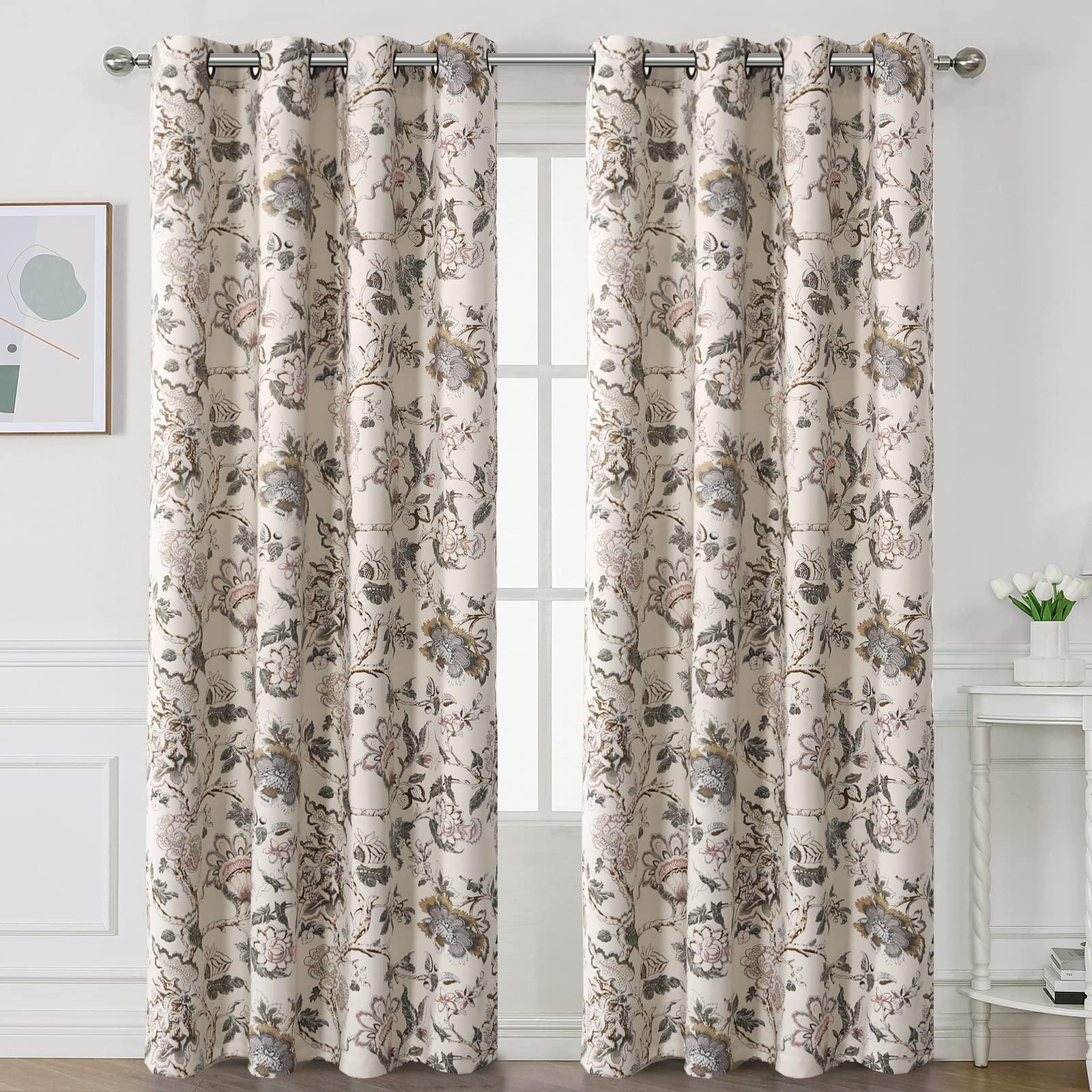 H.VERSAILTEX Blackout Curtains 84 Inch Length 2 Panels Set Floral Print Curtain Drapes for Living Room Thermal Insulated Grommet Window Curtains for Bedroom - Traditional Floral in Sage and Brown - Image 2