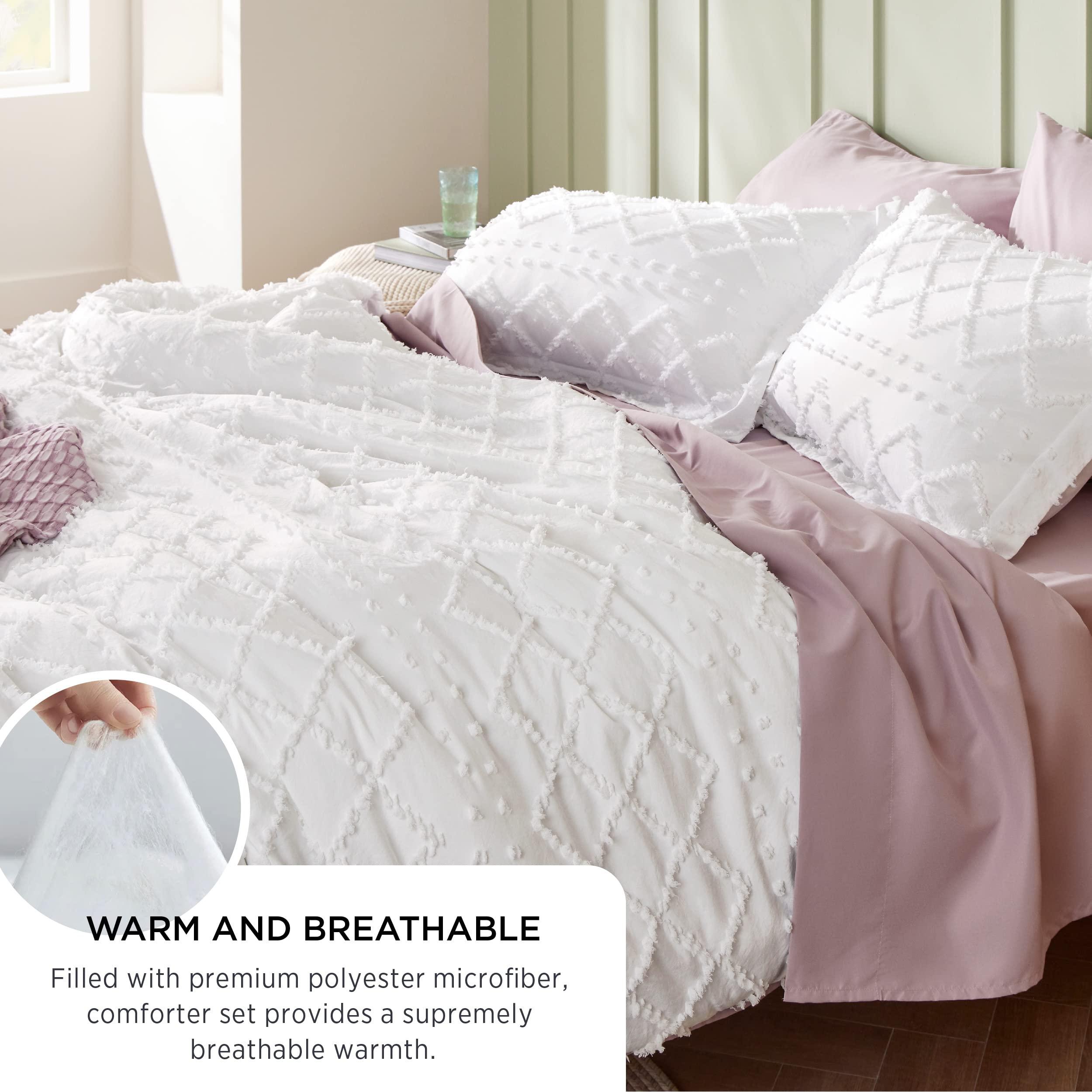 Bedsure Queen Comforter Set - White Comforter, Boho Tufted Shabby Chic Bedding Comforter Set, 3 Pieces Vintage Farmhouse Bed Set for All Seasons, Fluffy Soft Bedding Set with 2 Pillow Shams - Image 4