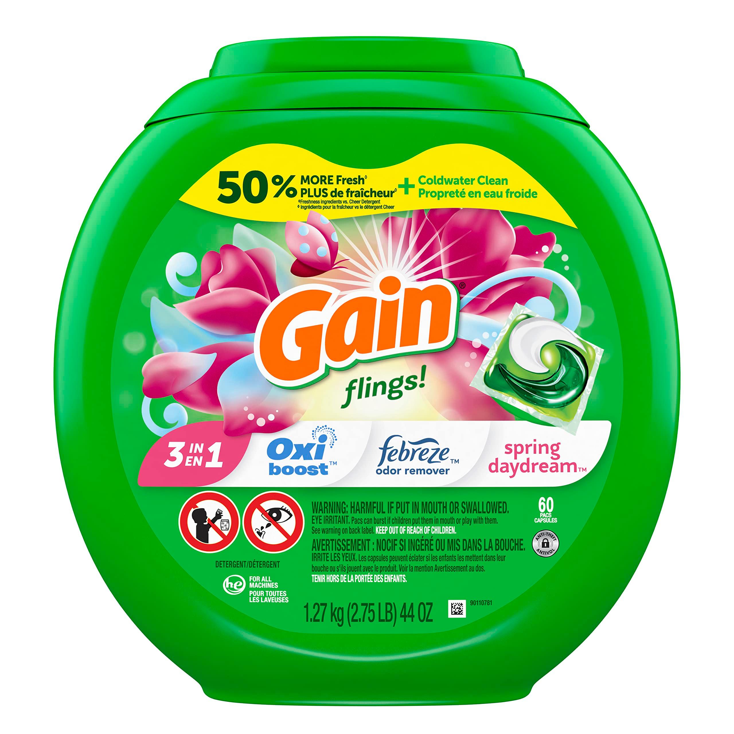 Gain flings! Laundry Detergent Soap Pacs HE Compatible 60 ct Long Lasting Scent Spring Daydream - Image 3