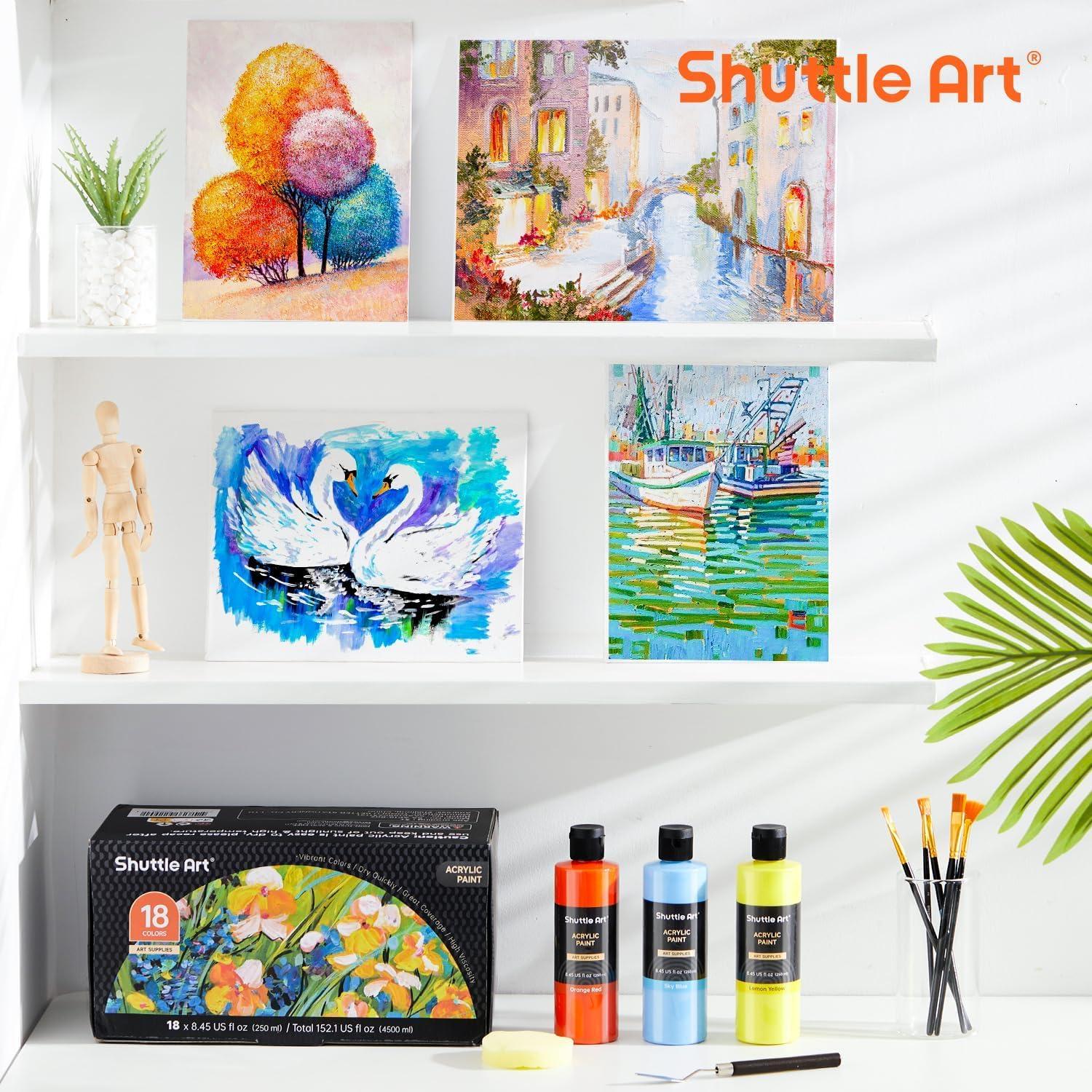 Shuttle Art 18 Colors Acrylic Paint Bottle Set (250ml/8.45oz), Rich Pigmented Bulk Painting Supplies for Artists, Beginners and Kids on Rocks Crafts Canvas Wood Ceramic - Image 7