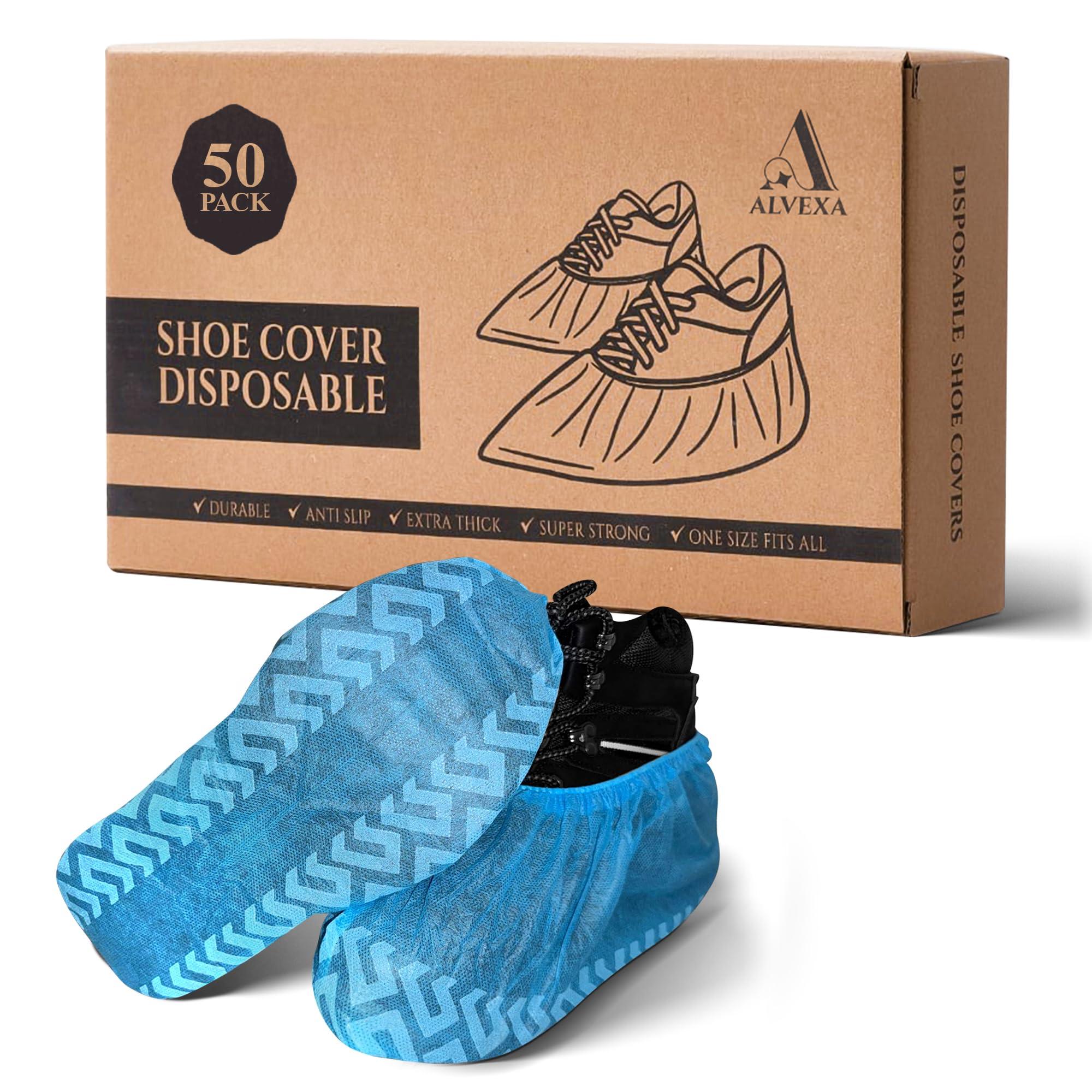 ALVEXA Recycable Shoe Covers Disposable – 50Pcs Booties for Shoe cover, Blue Shoe Covers for Indoors Fits Up To 11 US Men and 13 US Women Size Recyclable Non-Woven Fabric
