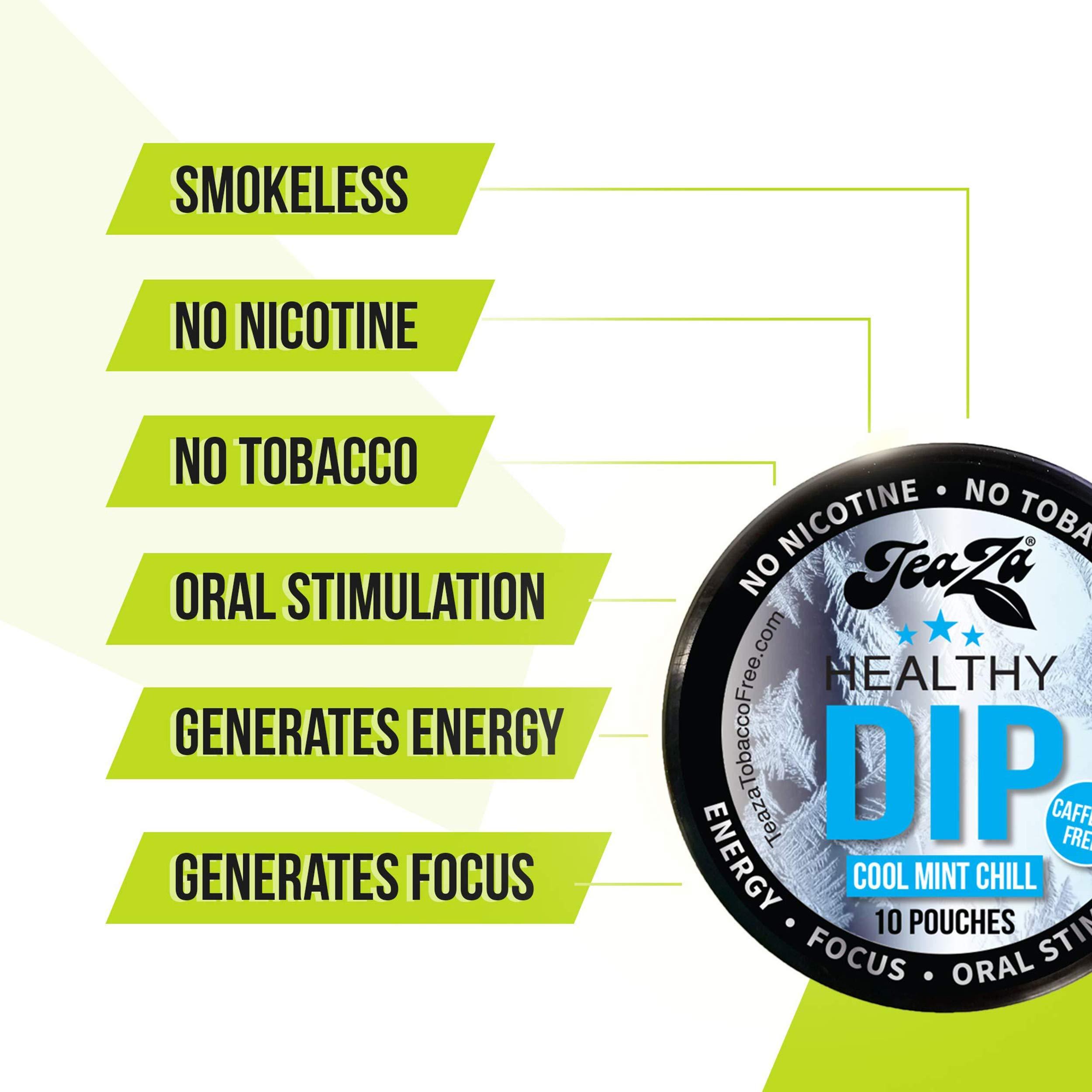 Teaza Herbal Energy Pouches, Alternative Snuff and Healthy Dip, Caffeine Free Tobacco Free Chew Premium Crisp Minty Flavor - Cool Mint Chill (4 Pack) - Image 5
