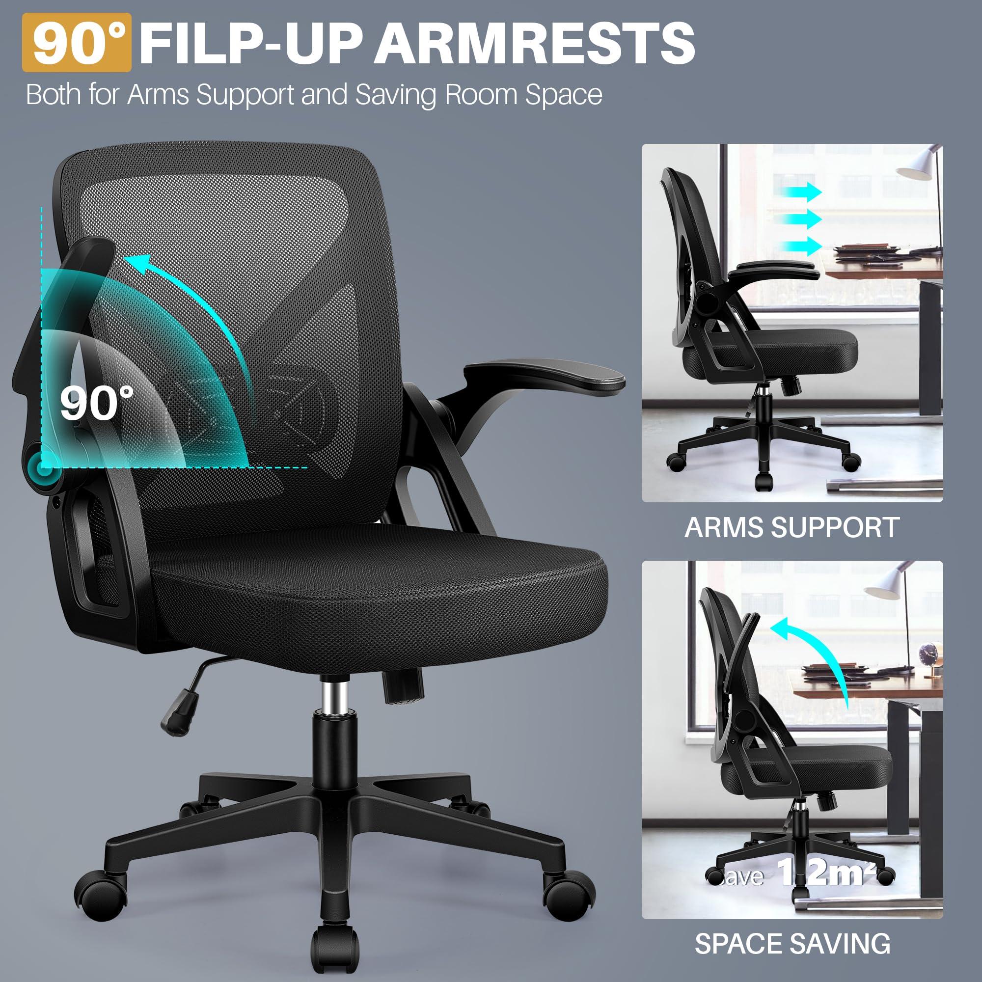 FelixKing Office Chair - Ergonomic Desk Chair Breathable Mesh Task with Wheels and Lumbar Support Home Desk Office Chairs with Flip up Armrest Rolling Swivel for Home Computer Black - Image 8