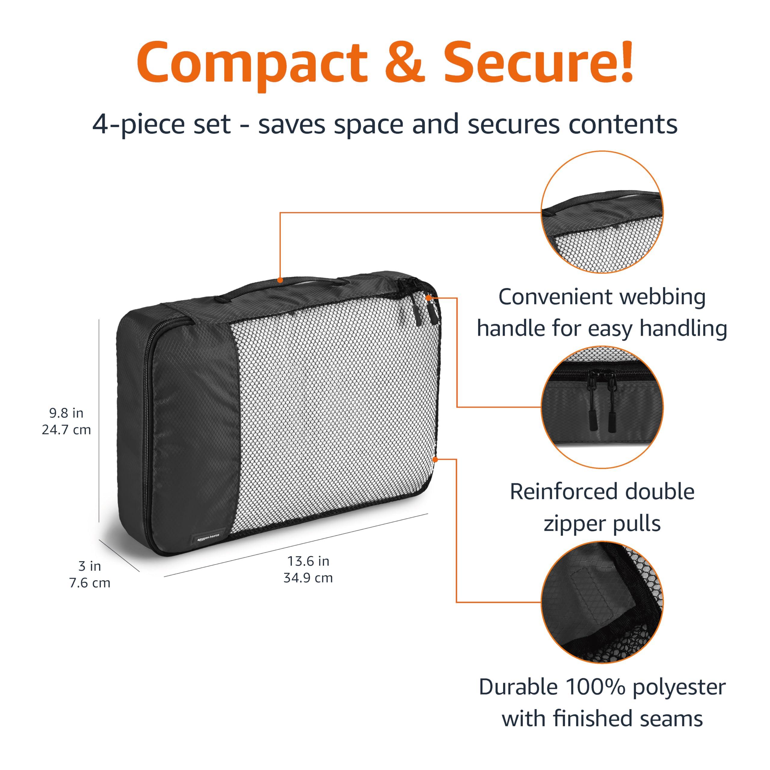 Amazon Basics Lightweight Packing Cubes Travel Organizer Set with Double Zipper, Mesh Top, Durable Polyester, Medium, 4 Piece, Black - Image 3