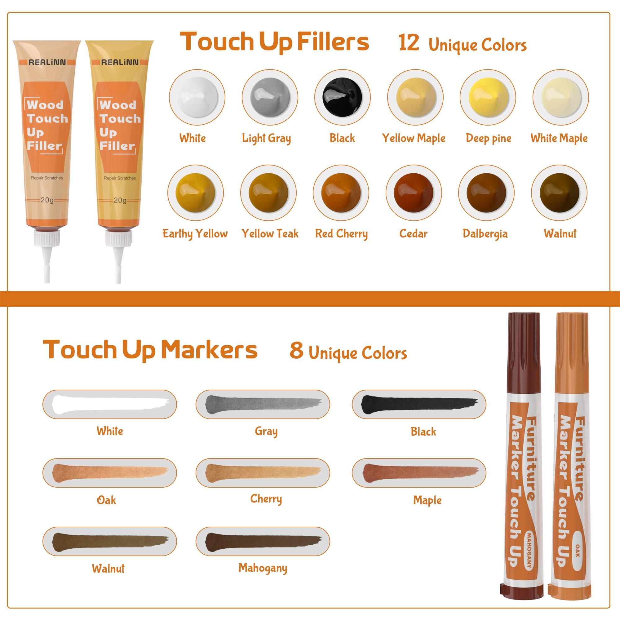 REALINN Wood Furniture Repair Kit- Set of 28 - Touch Up Markers, Fillers with Wood Putty - Repair Scratch, Cracks, Hole, Discoloration for Wooden Door, Floor, Table, Cabinet - Image 6