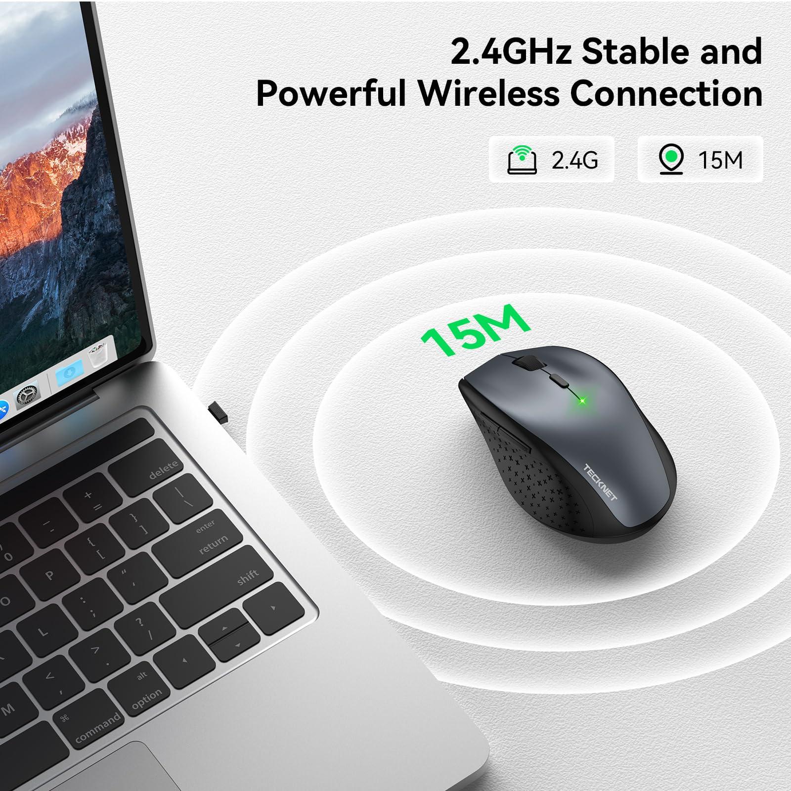 TECKNET Wireless Mouse, 2.4G USB Computer Mouse with 6-Level Adjustable 4800 DPI, Silent Quiet Click，30 Months Battery, Ergonomic Grips, 6 Buttons Portable for PC, Chromebook, Mac - Grey - Image 5