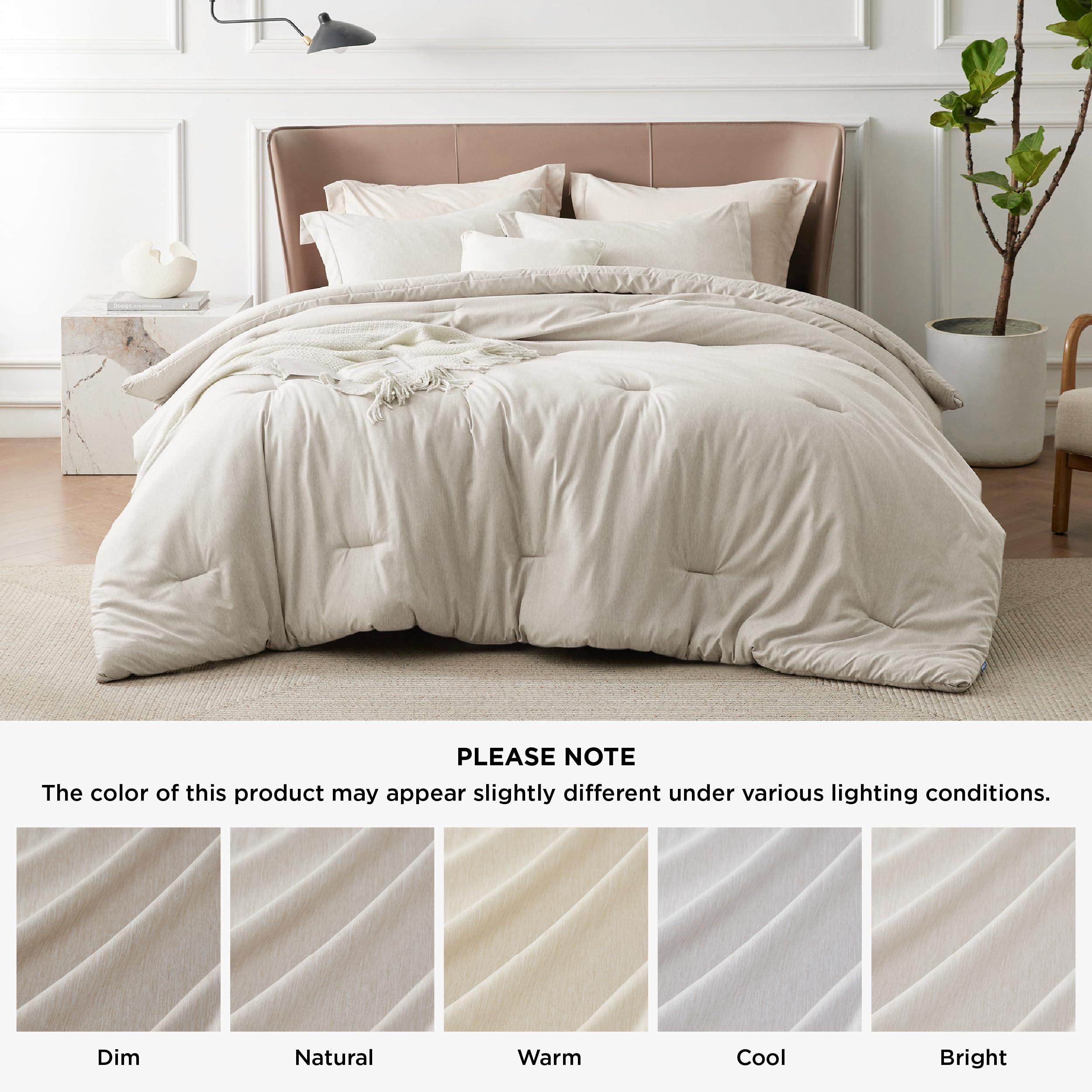 Bedsure Queen Comforter Set - Beige Soft Bedding for All Seasons, Cationic Dyed Bed Set, 3 Pieces, 1 Queen Size Comforter (90"x90") and 2 Pillow Shams (20"x26"+2") - Image 9