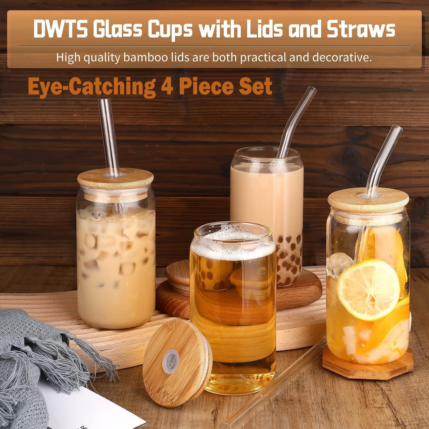 DWTS DANWEITESI Glass Cups with Lids and Straws 4 pcs,16oz Drinking Glasses Set for Coffee Bar Accessories Iced Coffee Cups with Lids,Glass Tumbler Reusable for Gifts - Image 4