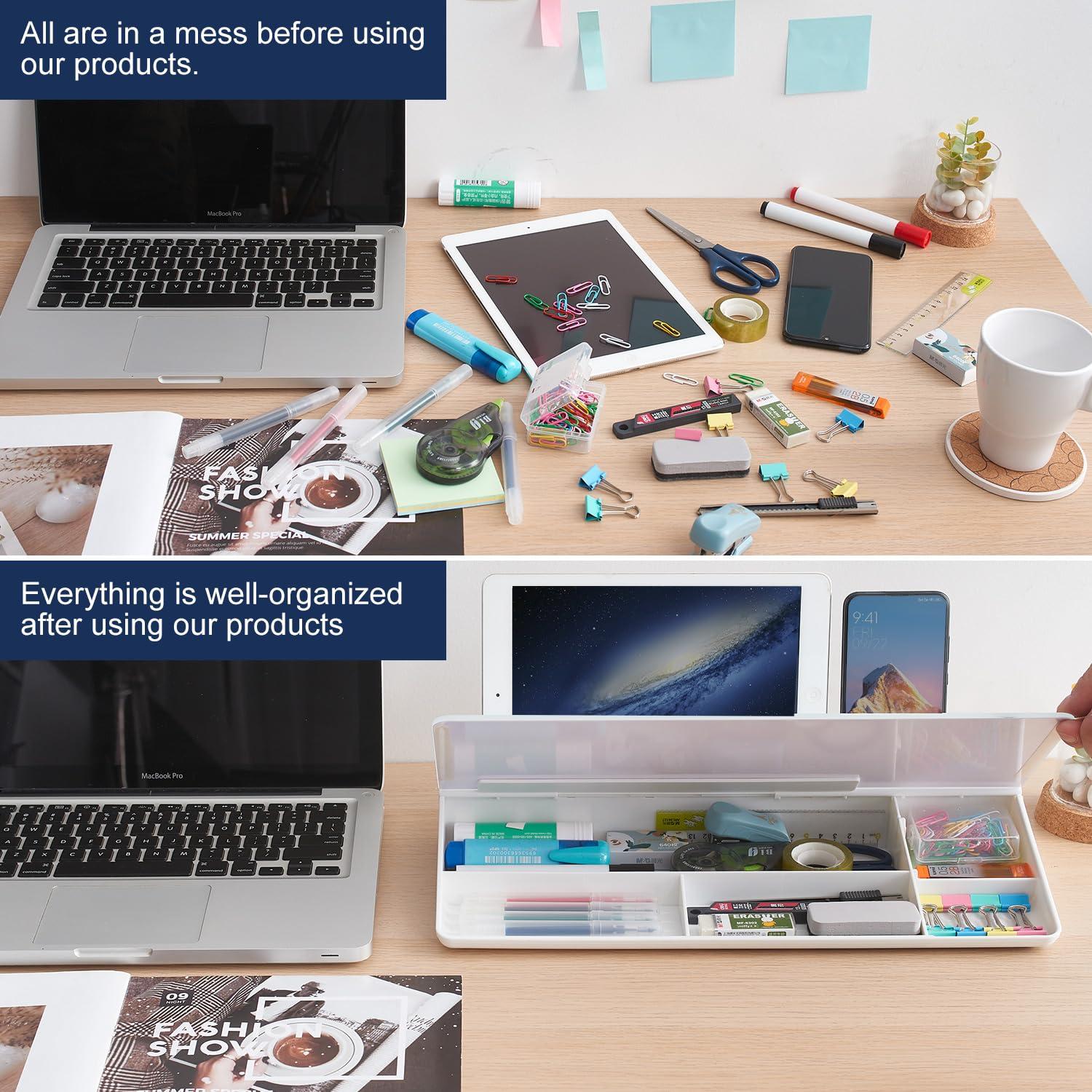 Small Glass Desktop Whiteboard Dry-Erase-Board - Computer Keyboard Stand White Board Surface Pad with Drawer, Desk Organizers with Accessories for Office, Home, School Supplies - Image 4