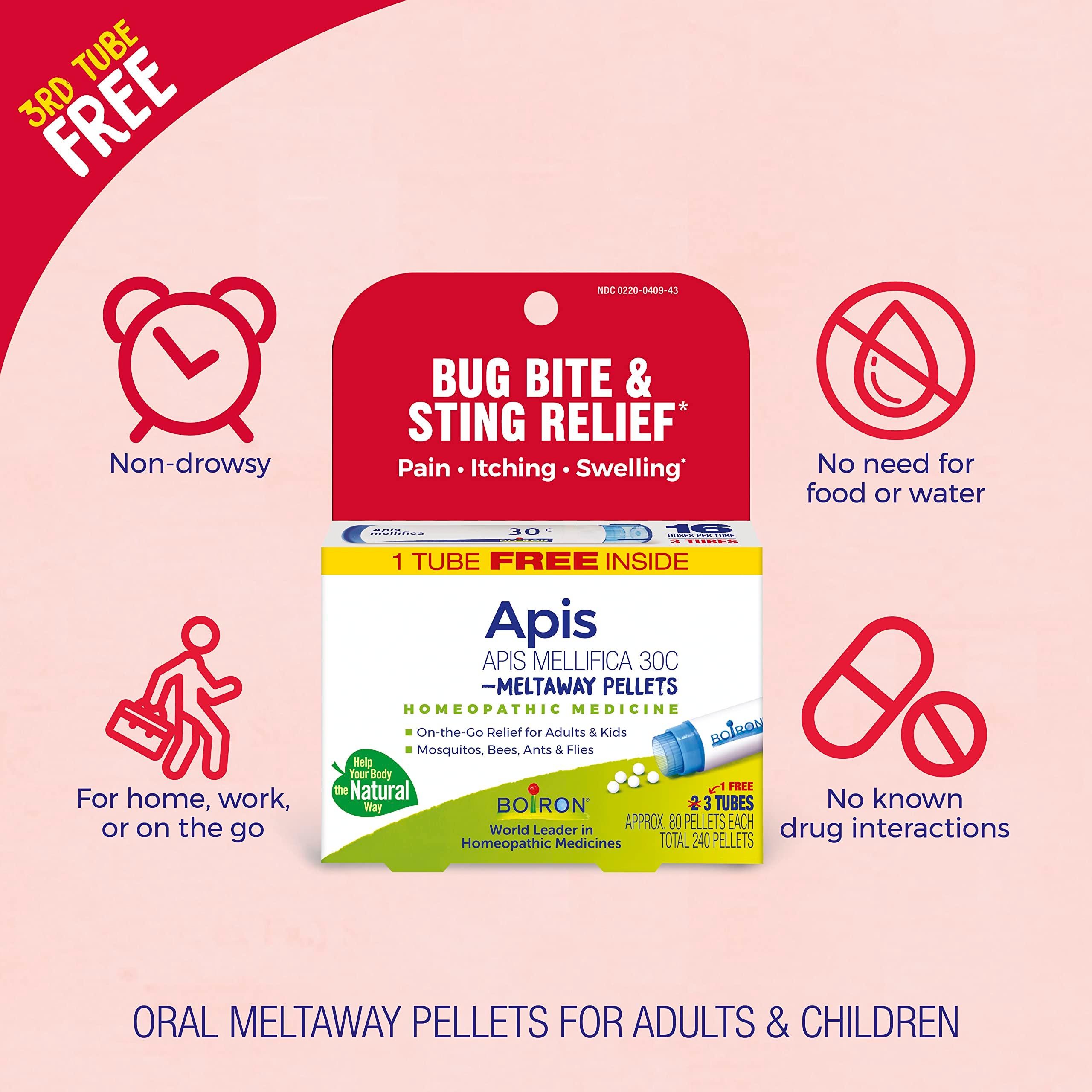 Boiron Apis Mellifica 30C Homeopathic Medince for Relief from Pain, Itching, and Swelling of Bug Bites or Stings - 3 Count (240 Pellets) - Image 3