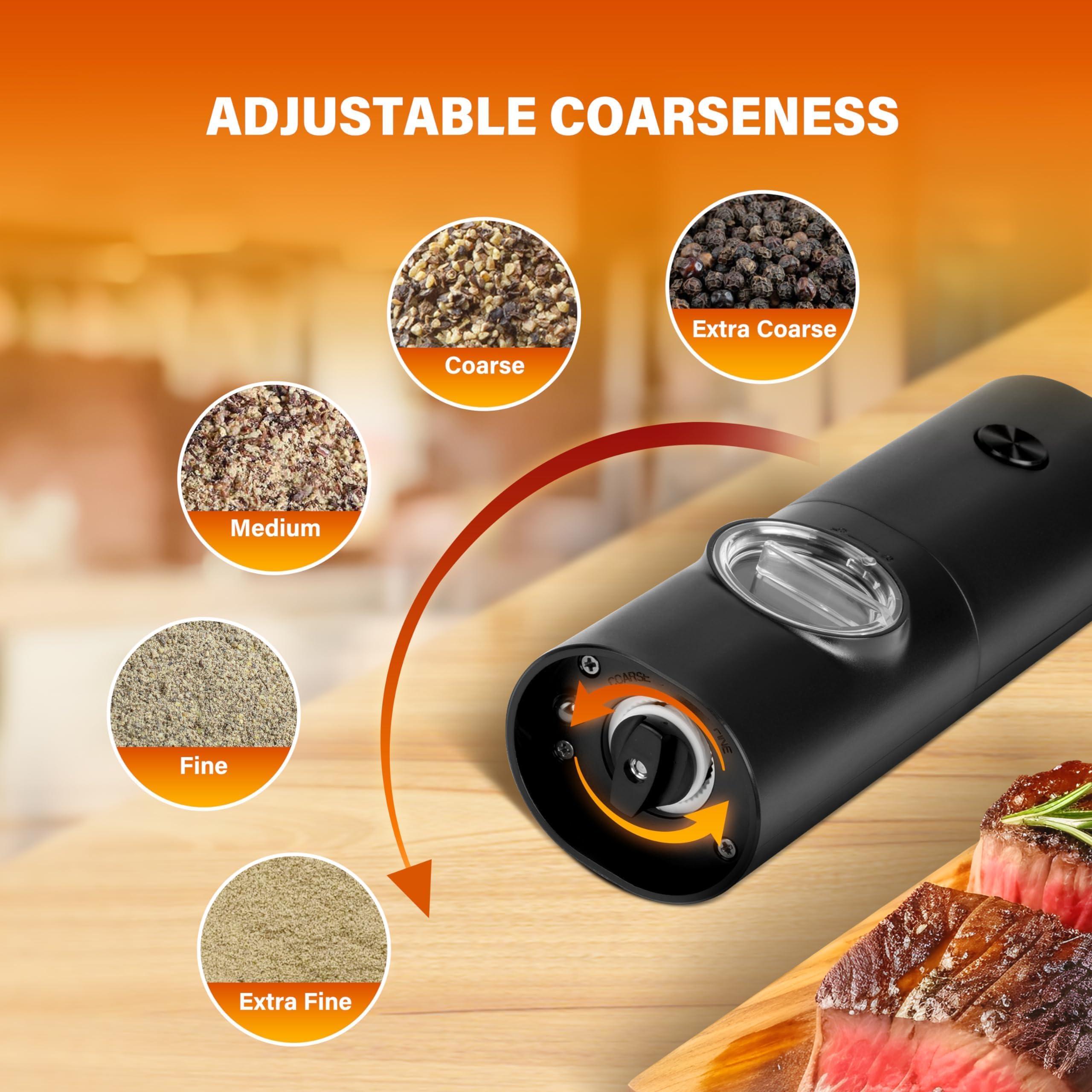Simple Deluxe Electric Salt and Pepper Grinder Set, One Hand Adjustable Coarseness, Battery Powered, Seasoning Tools for Kitchen, Dining or Gifts, Black - Image 5