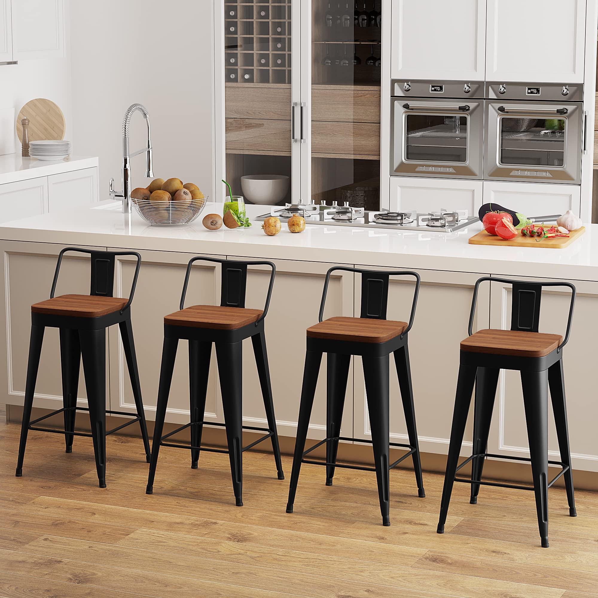 POINTANT Bar Stools Set of 4 Metal Bar Stool Counter Height Bar Stools Black, Modern 24" Bar Chairs with Back and Wooden Seat Bar Stool Counter Height - Image 3