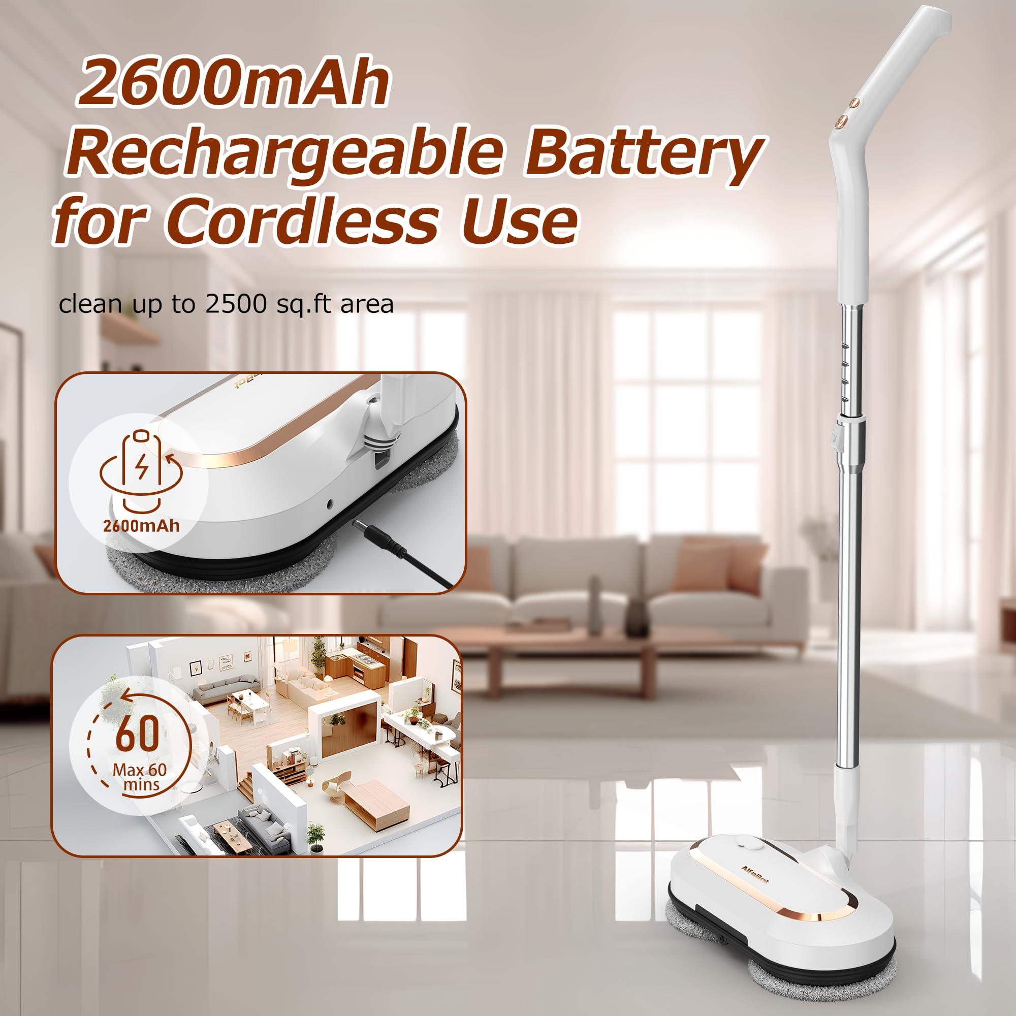 Electric Mop, AlfaBot S2 Cordless Spin Mop for Floor Cleaning, with LED Headlight and Sprayer/400ML Big Tank/60 Mins Runtime, Lightweight Floor Scrubber for Hardwood Floors, Tile, Laminate - Image 6