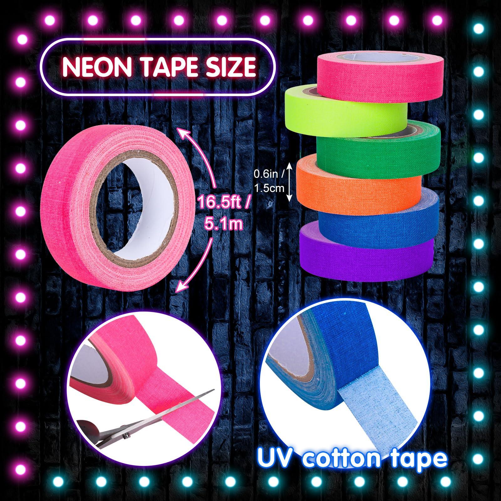 Whaline 6 Colors Neon Gaffer Cloth Tape, Fluorescent UV Blacklight Glow in The Dark Tape for UV Party (0.6 inch x 16.5 feet) - Image 2