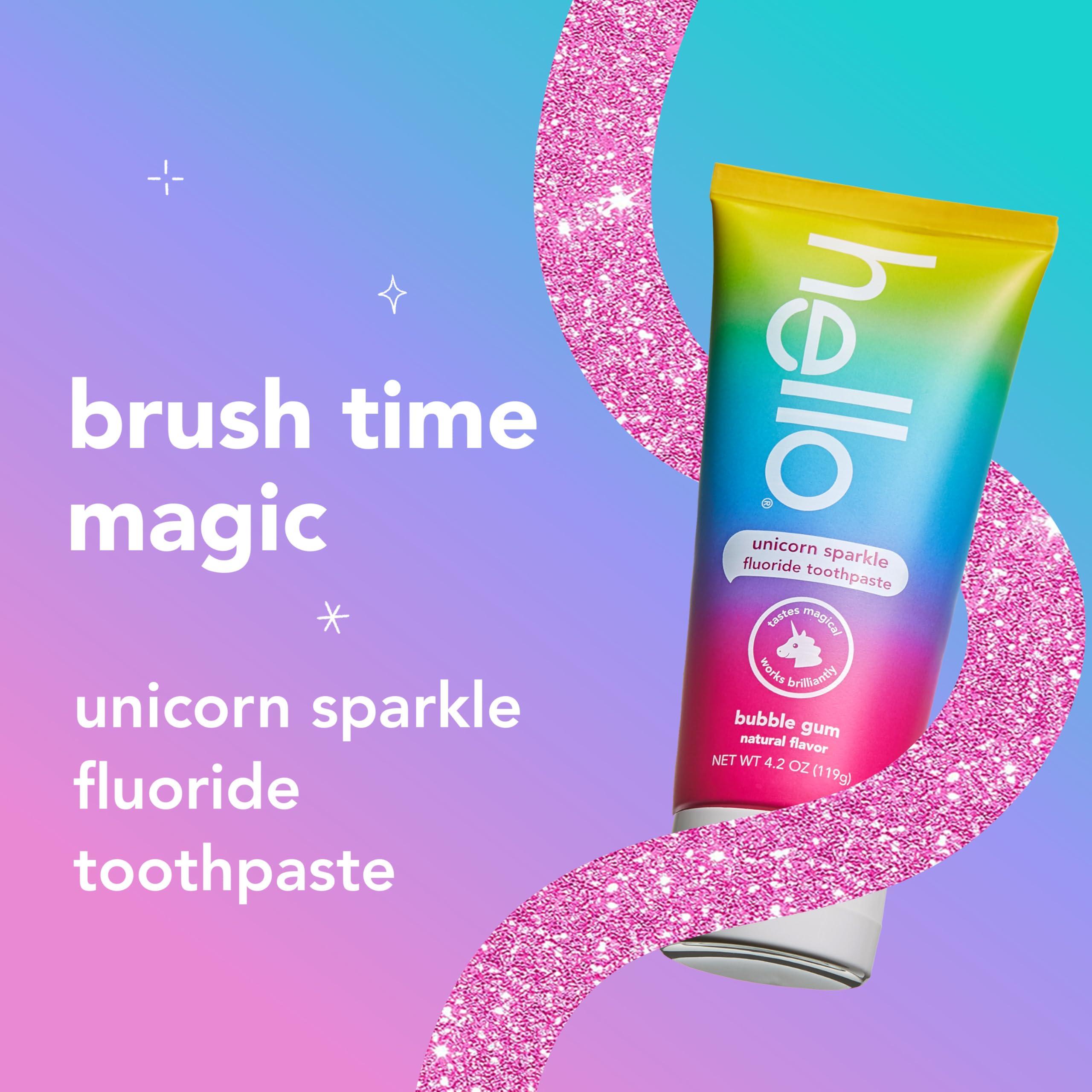 hello Unicorn Sparkle Kids Fluoride Toothpaste, Natural Bubble Gum Flavor, ADA Approved, Ages 2+, No Artificial Sweeteners, No SLS, Gluten Free, Vegan, Pack of 3, 4.2 oz Tubes - Image 3