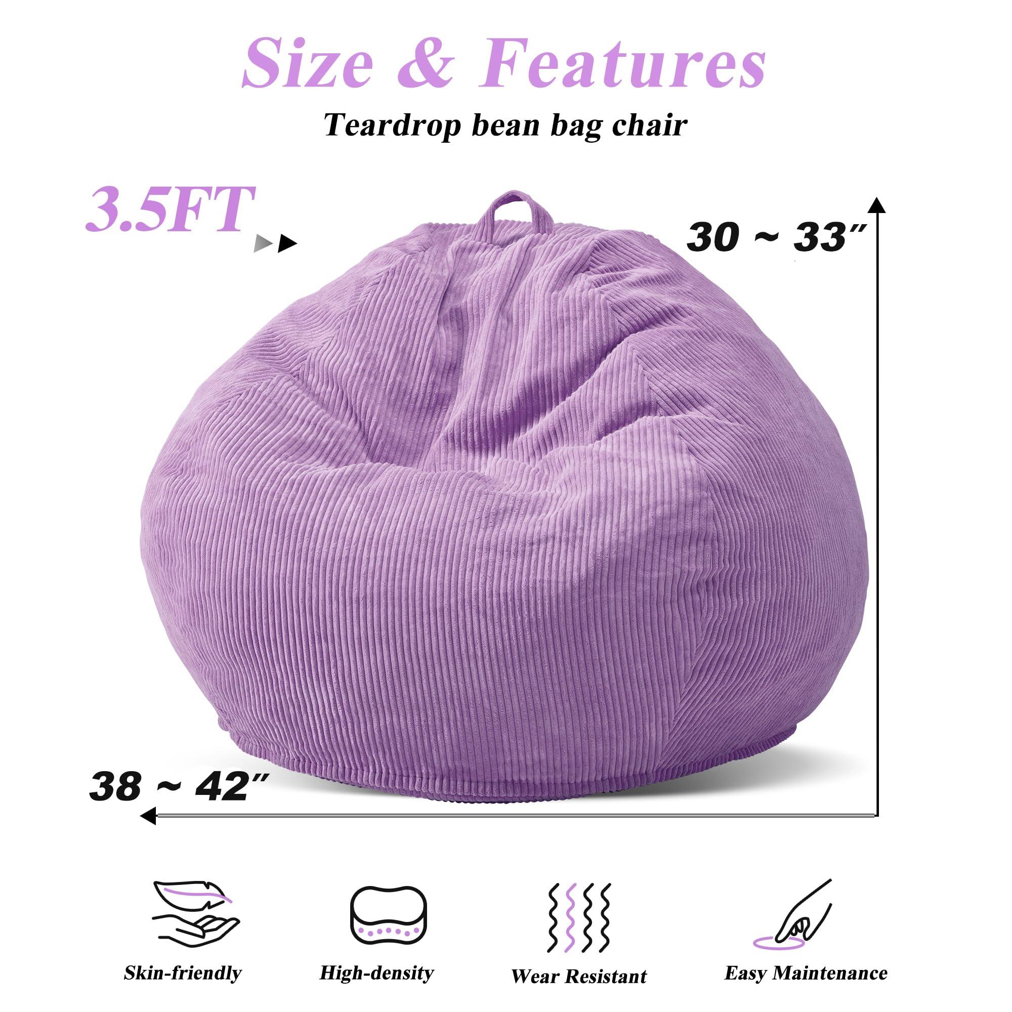 Cansunna 3.5FT Bean Bag Chairs Teardrop Bean Bag Chair for Adults Beanbag Chair with Memory Foam Filled Machine Washable Cover for Living Room, Bedroom (Large,Purple) - Image 5