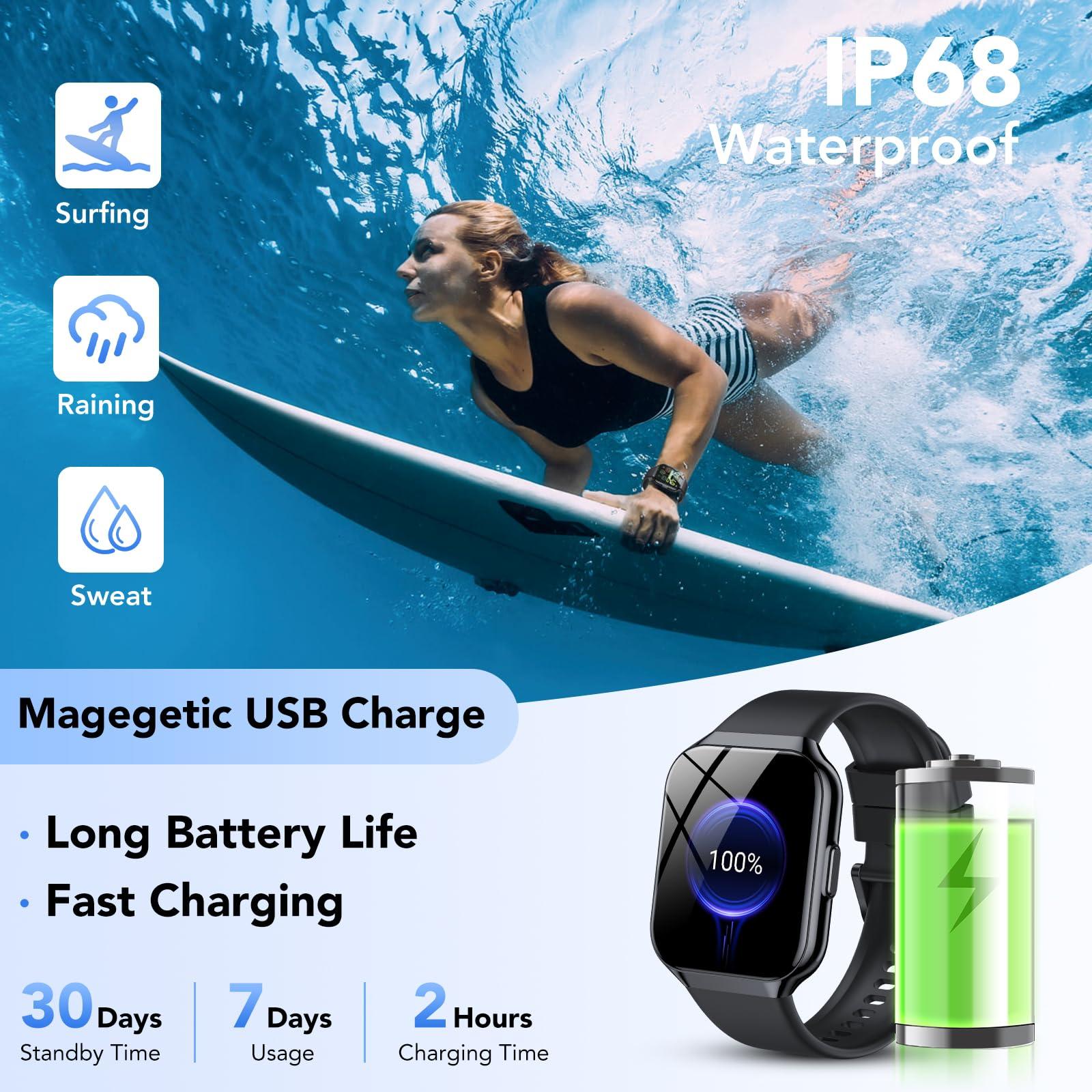 Smart Watch for Men Women, 1.96" Smartwatch (Answer/Make Call), IP68 Waterproof Fitness Tracker, 112+ Sport Modes, Heart Rate and Sleep Monitor, Pedometer, Smartwatches for Android iOS,Black - Image 6