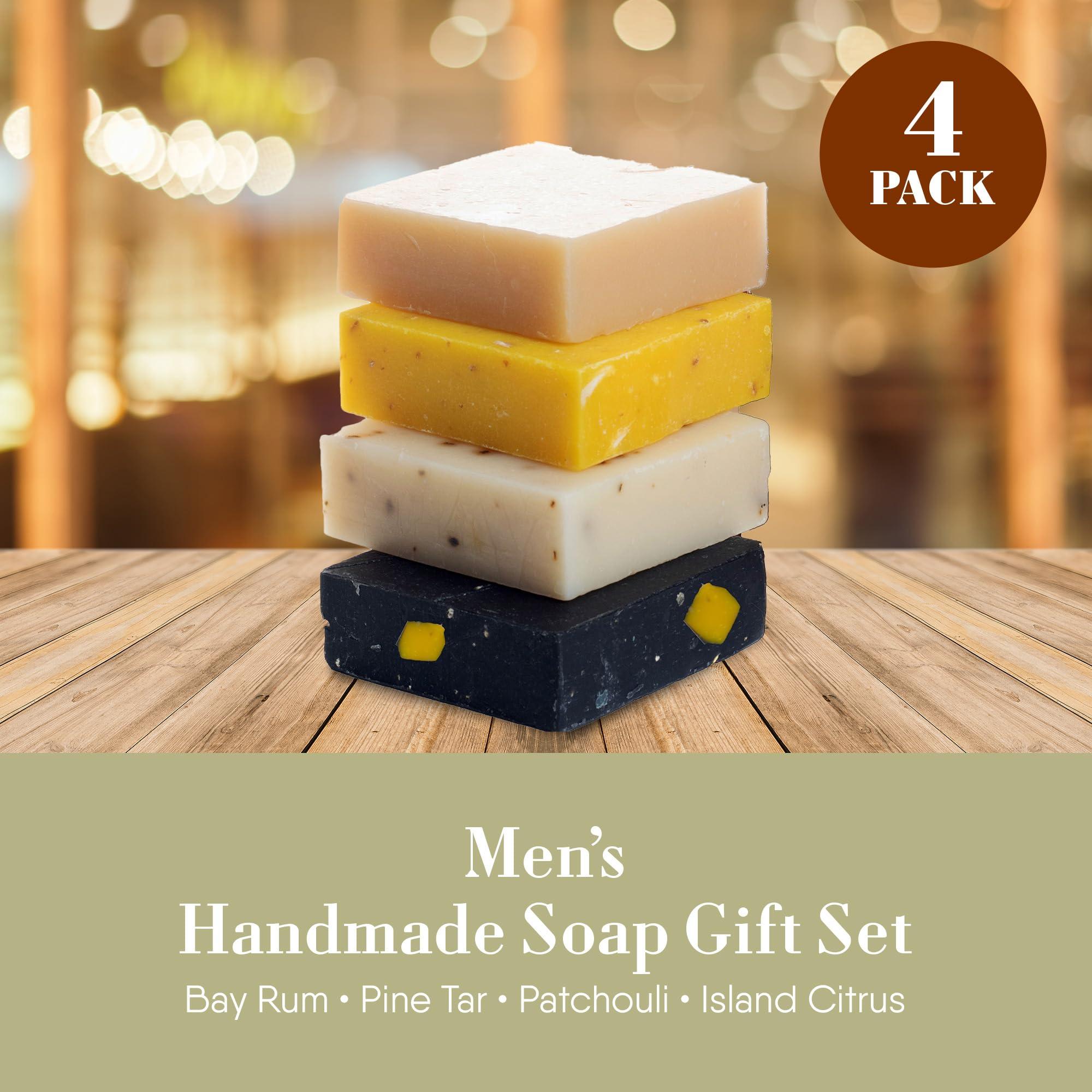 360Feel Men’s Handmade Soap Gift Pack - Nourishing and Hydrating Set of Bar Soap for Men - Infused with Four Bold Masculine Scents Bay Rum, Pine Tar, Patchouli, and Island Citrus - Set of 4 - Image 4