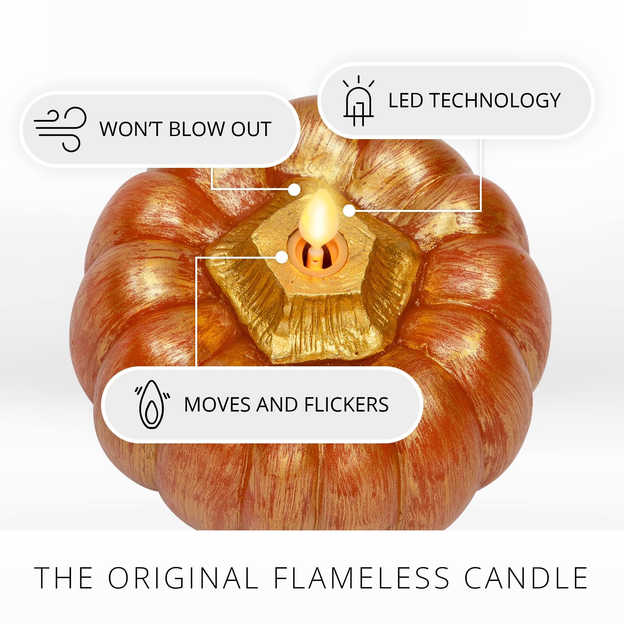 Luminara - Flameless Halloween LED Candle Battery Operated Moving Flame - Metallic Gold Orange Pumpkin - Pack of 1-5x4.5 - Unscented Indoor Use - Image 3