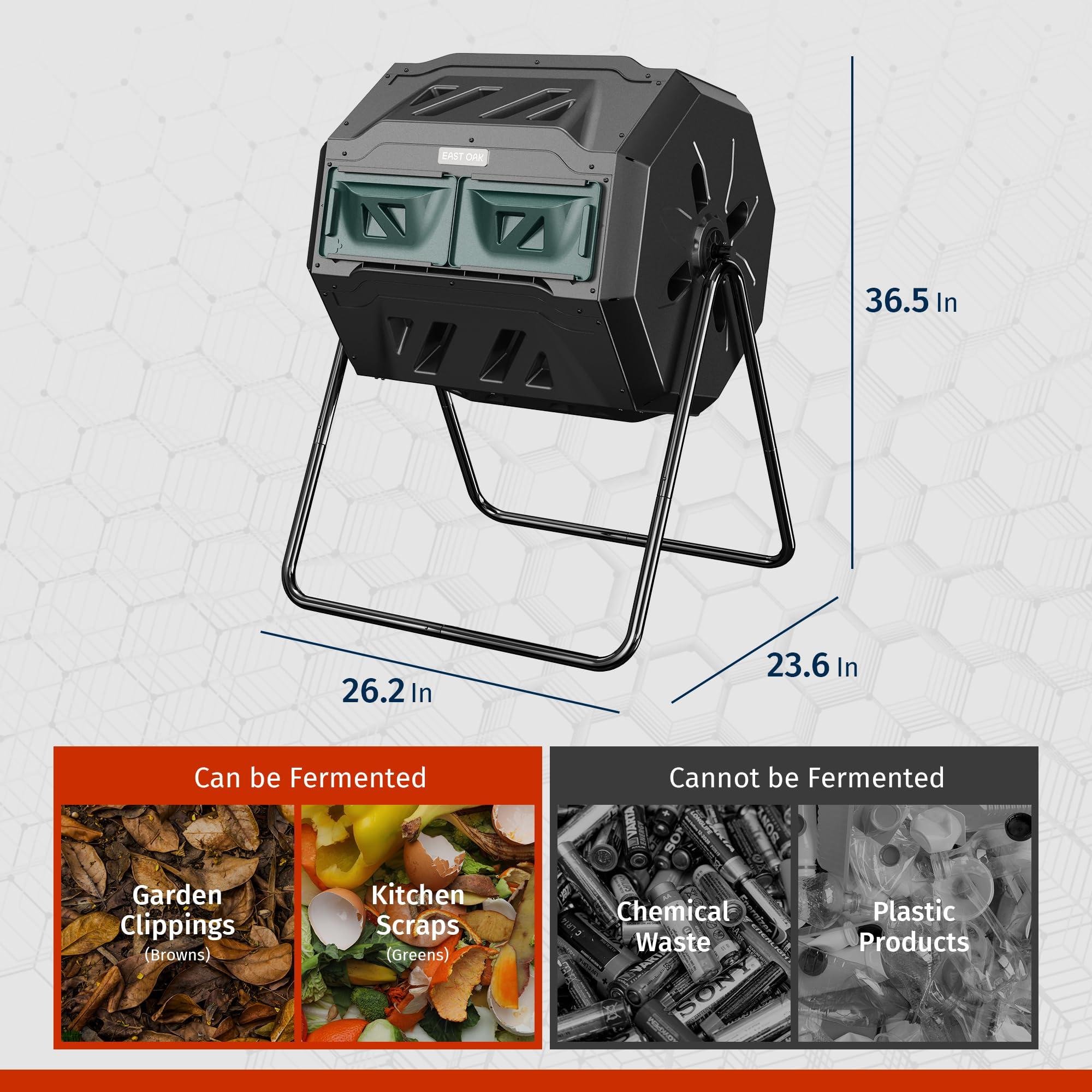 EAST OAK Compost Tumbler Outdoor, 43-Gal Dual Chamber Compost Bin with 2 Sliding Door and Aeration System, Tumbling Rotating Composter Bin for Kitchen, Garden, Yard - Image 3