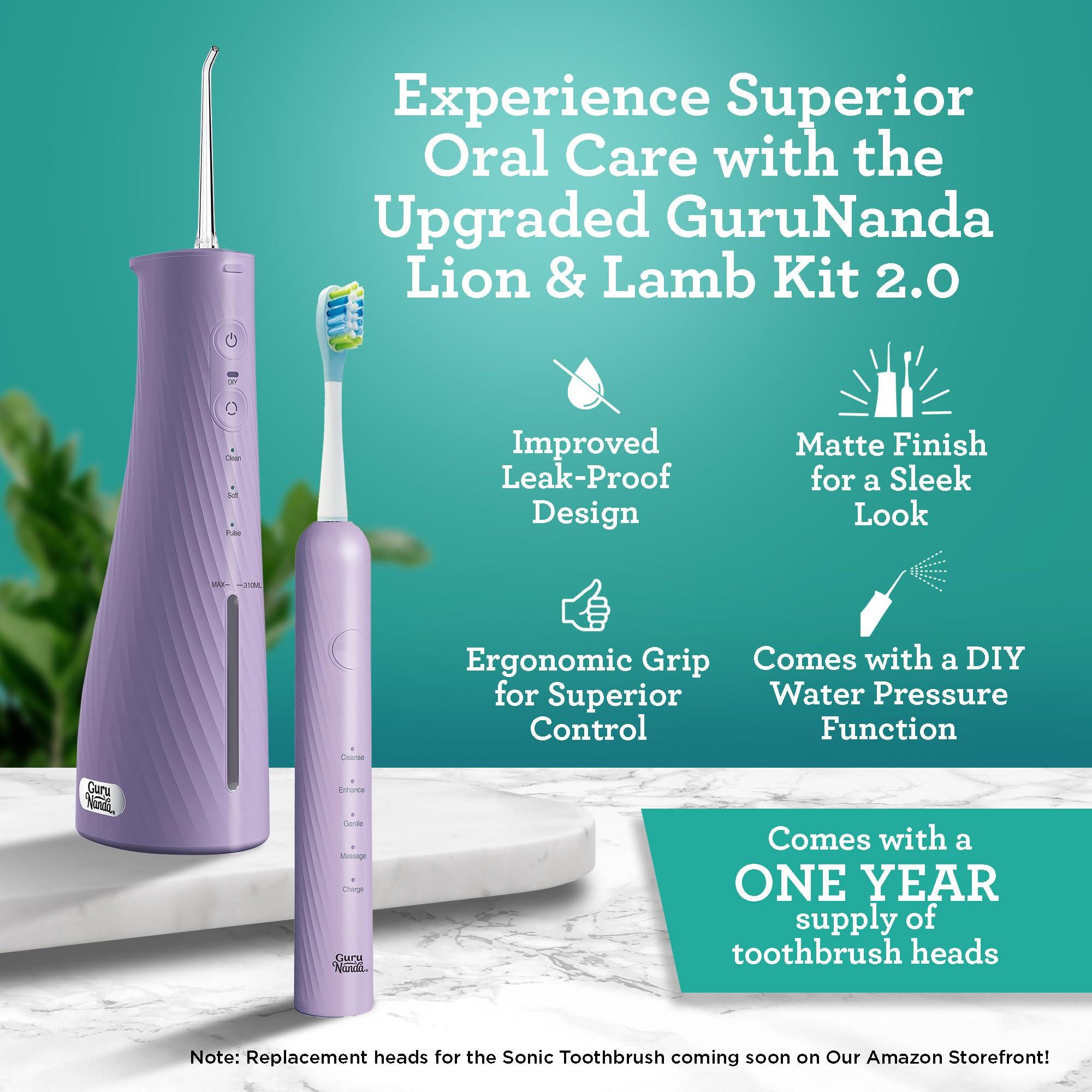 GuruNanda Lion & Lamb Kit 2.0, Electric Toothbrush with Water Flosser Combo, 4 Jet Tips, 4 Brush Heads, & IPX7 Waterproof Design for Complete Oral Care, Lavender - Image 2
