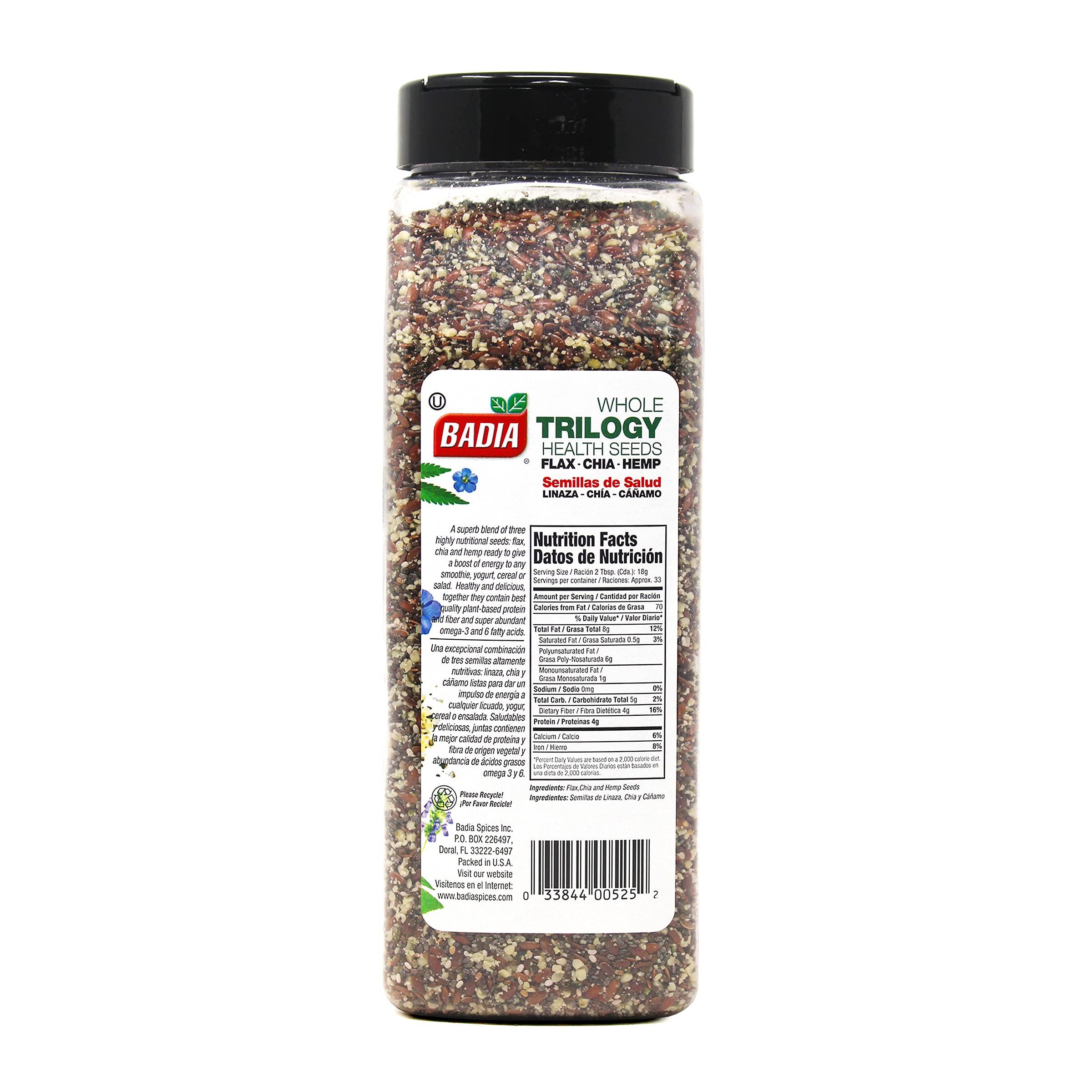 Badia Trilogy Health Seed, Flax, Chia, Hemp Seeds Blend, High Fiber Superfood Mix, Omega-3, 21 oz - Image 2