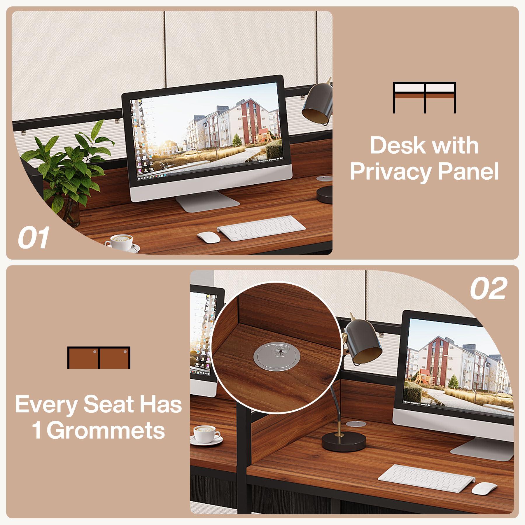 Tribesigns 94.48" Two-Person Office Desk with Privacy Panel, Long Computer Double Desk for 2 People, Modular Workstation Table with Wire Grommet for Office, Brown & Black - Image 8