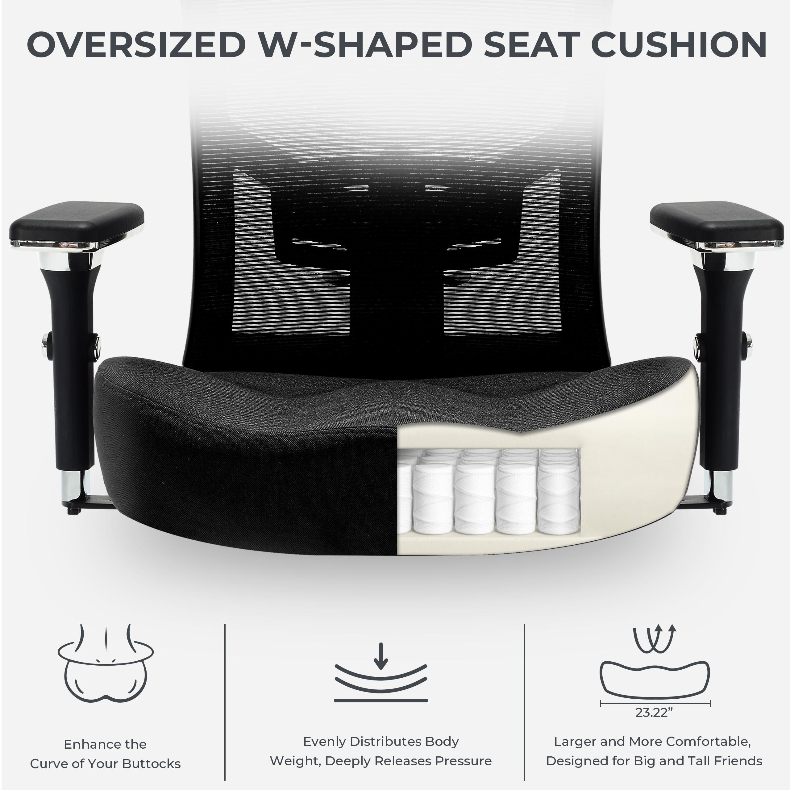 Big and Tall Office Chair 500lbs, Ergonomic Oversize Mesh Desk Chair, Heavy Duty High Back Computer Chair with Wide Thick Seat Cushion, Adjustable Lumbar Support, 4D Armrests - Image 4