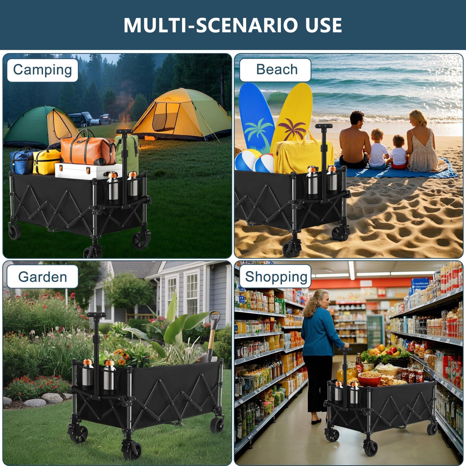 Favoyard Extra Large Collapsible Wagon Carts Foldable 220L & 360LBS Portable Folding Wagons with All-Terrain Wheels & Brakes Heavy Duty Outdoor Utility Carts for Grocery Camping Shopping Sports Garden - Image 8
