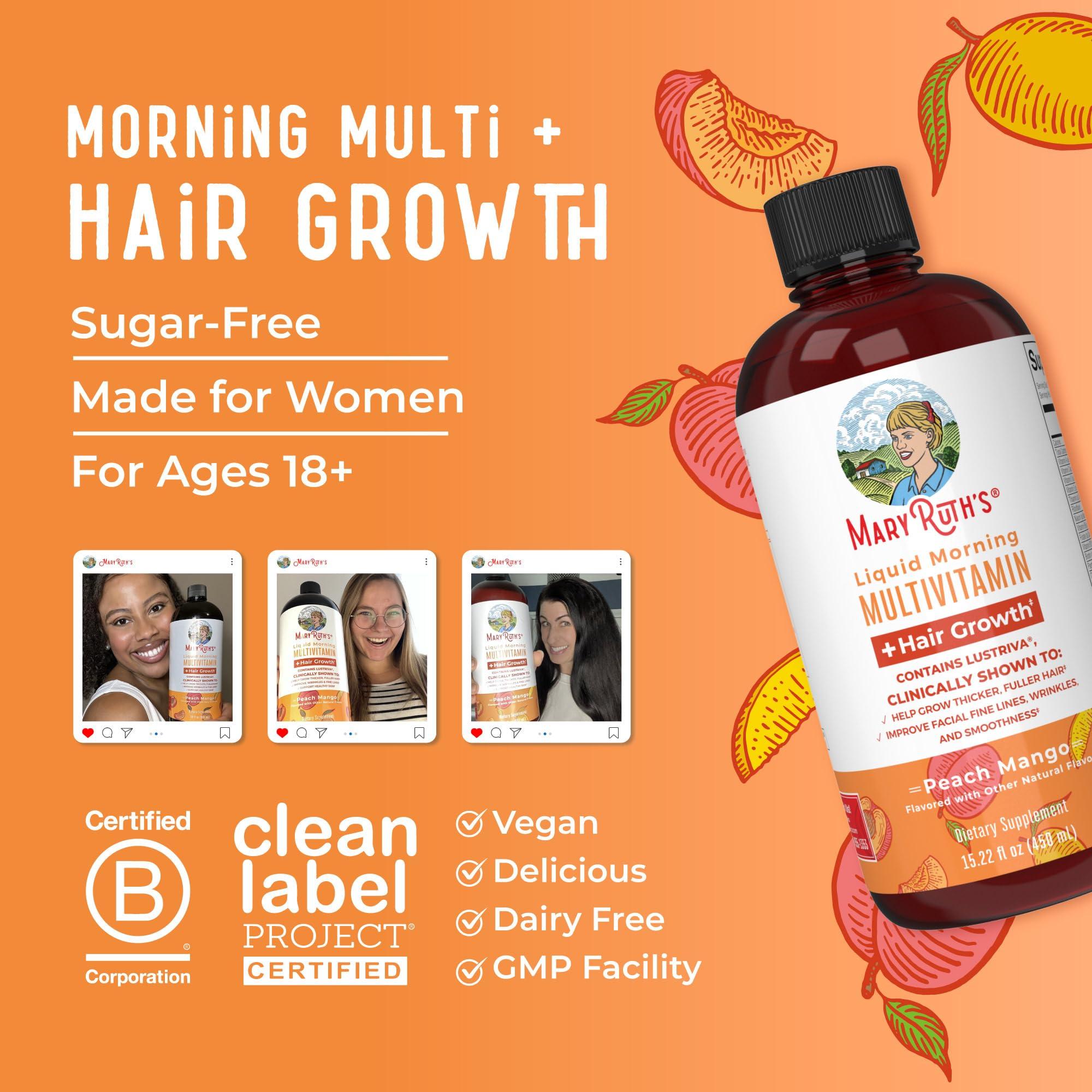 MaryRuth's Liquid Multivitamin + Hair Growth | Biotin 10000mcg | Lustriva Hair Growth Supplement | Clinically Tested in Women for Thicker Hair & Facial Wrinkle | Skin Care | Ages 18+ | 15.22 Fl Oz - Image 8
