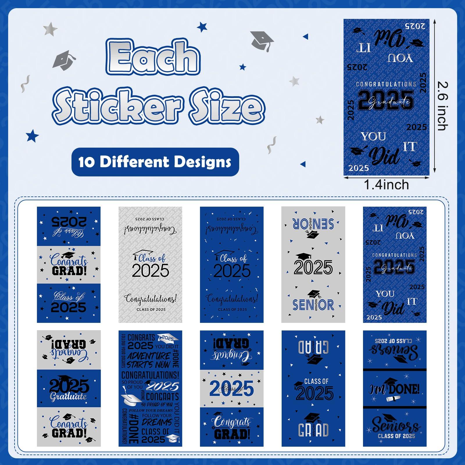 100Pcs Graduation Decorations Class of 2025 Candy Bar Wrappers,Blue and Silver Congrats Grad Mini Candy Stickers Chocolate Bar Labels for College High School Graduation Party Favors,Candy Not Included - Image 3