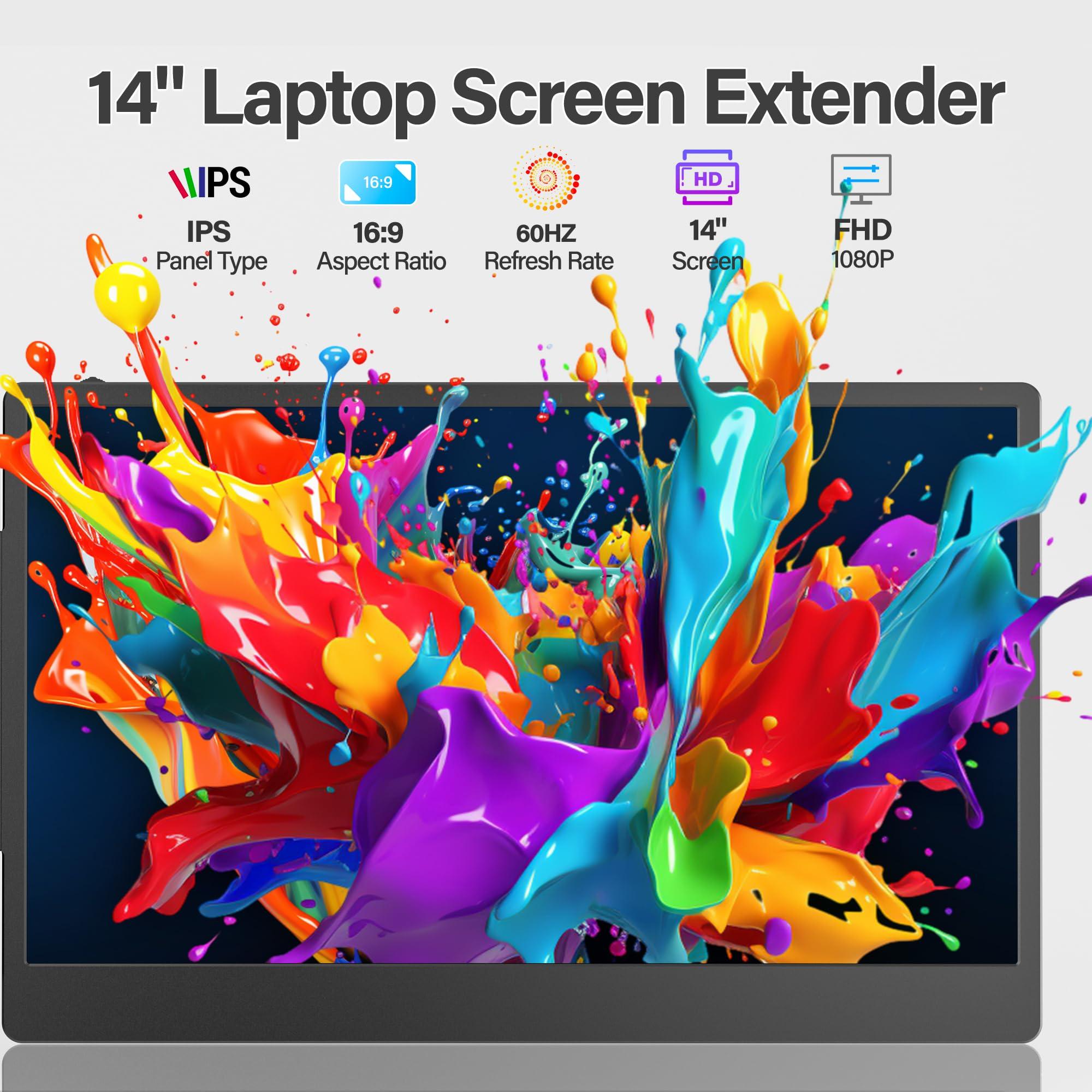 CIDETTY Laptop Screen Extender, 14'' FHD 1080P IPS Ultra-Thin Dual/Triple Monitor Display, HDMI/USB-C Plug-Play Portable Monitor for Laptop, Built-in Speakers(Mac, Win, Android) - Image 2