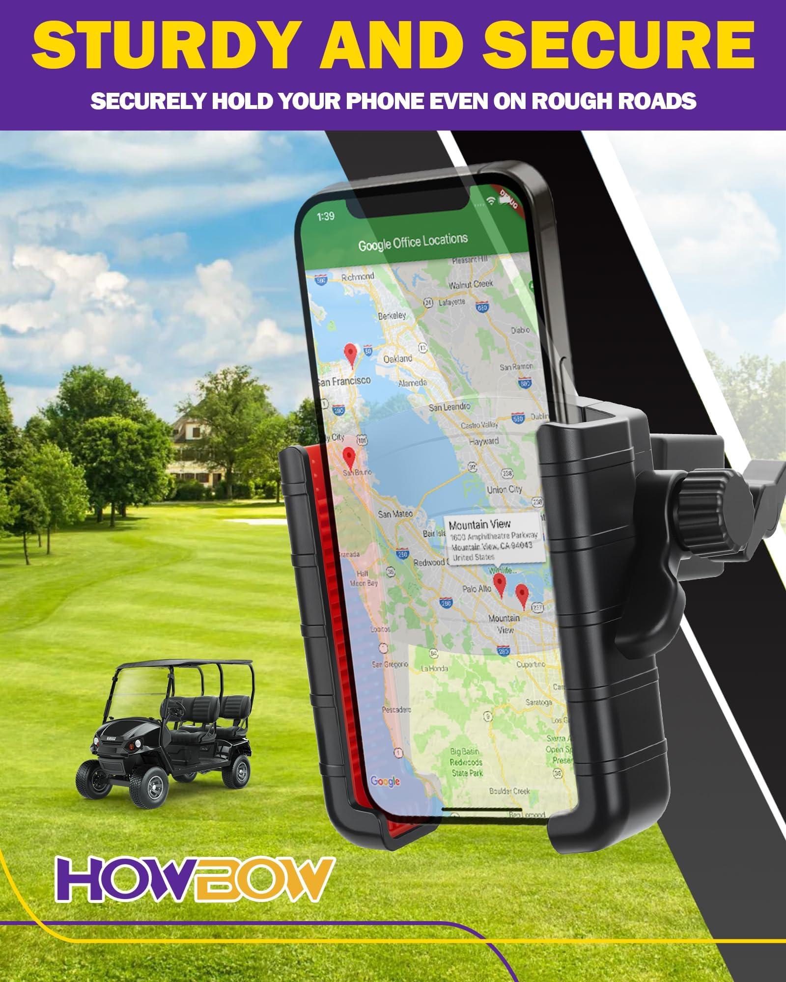 Golf Cart Phone Holder Mount for EZGO Club Car Yamaha – 360° Rotatable Universal Cell Phone Cradle for iPhone 15 14 13 Pro Max, Samsung Galaxy, Pixel – Secure Clamp, Fits All Smartphones - Image 3