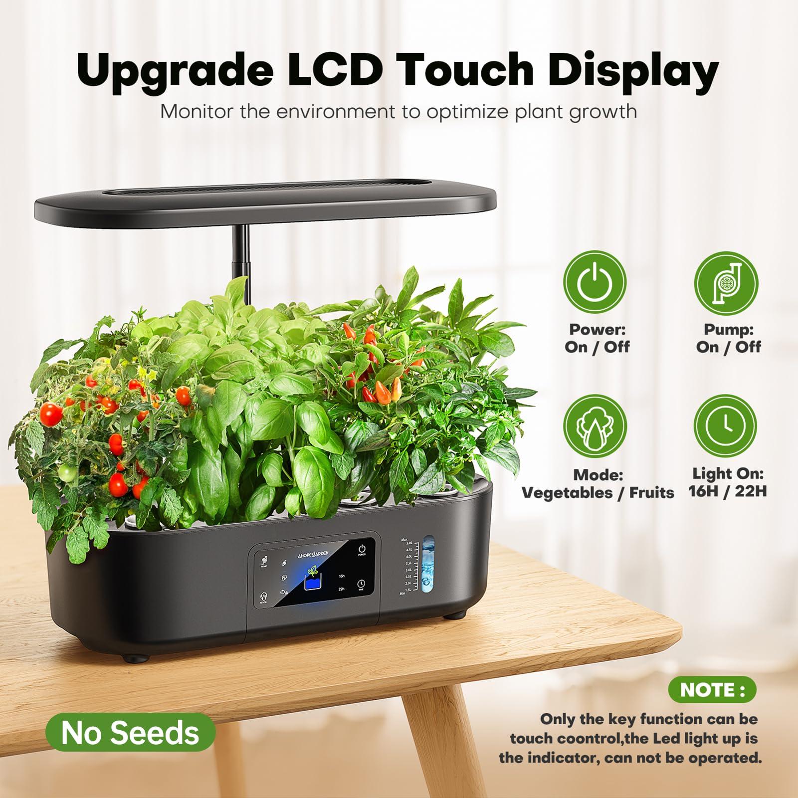 Ahopegarden Hydroponics Growing System Kit Indoor Herb Garden with Grow Light 12 Pods, with LCD Touch Panel Hydroponic Planter, Planting Height Up to 17", Grower Harvest Fresh Veggie Lettuce, Black - Image 5