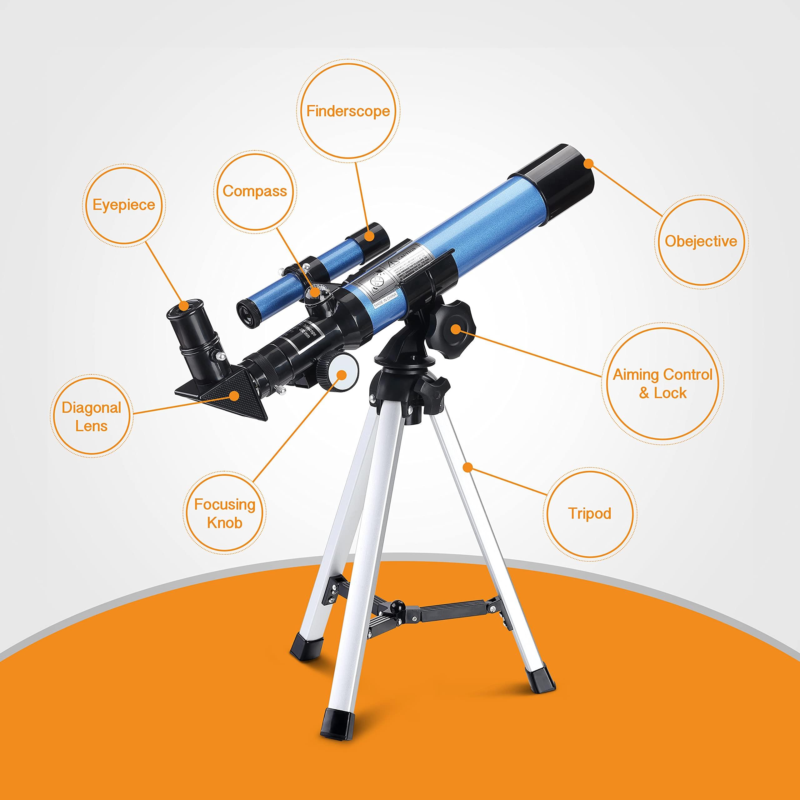 AOMEKIE Telescopes for Kids 40/400 with Tabletop Tripod 2 Eyepieces Portable Telescopes for Astronomy Beginners with Finderscope and Compass for Kids Over 8 Years Old,Space Toys, Gifts - Image 6