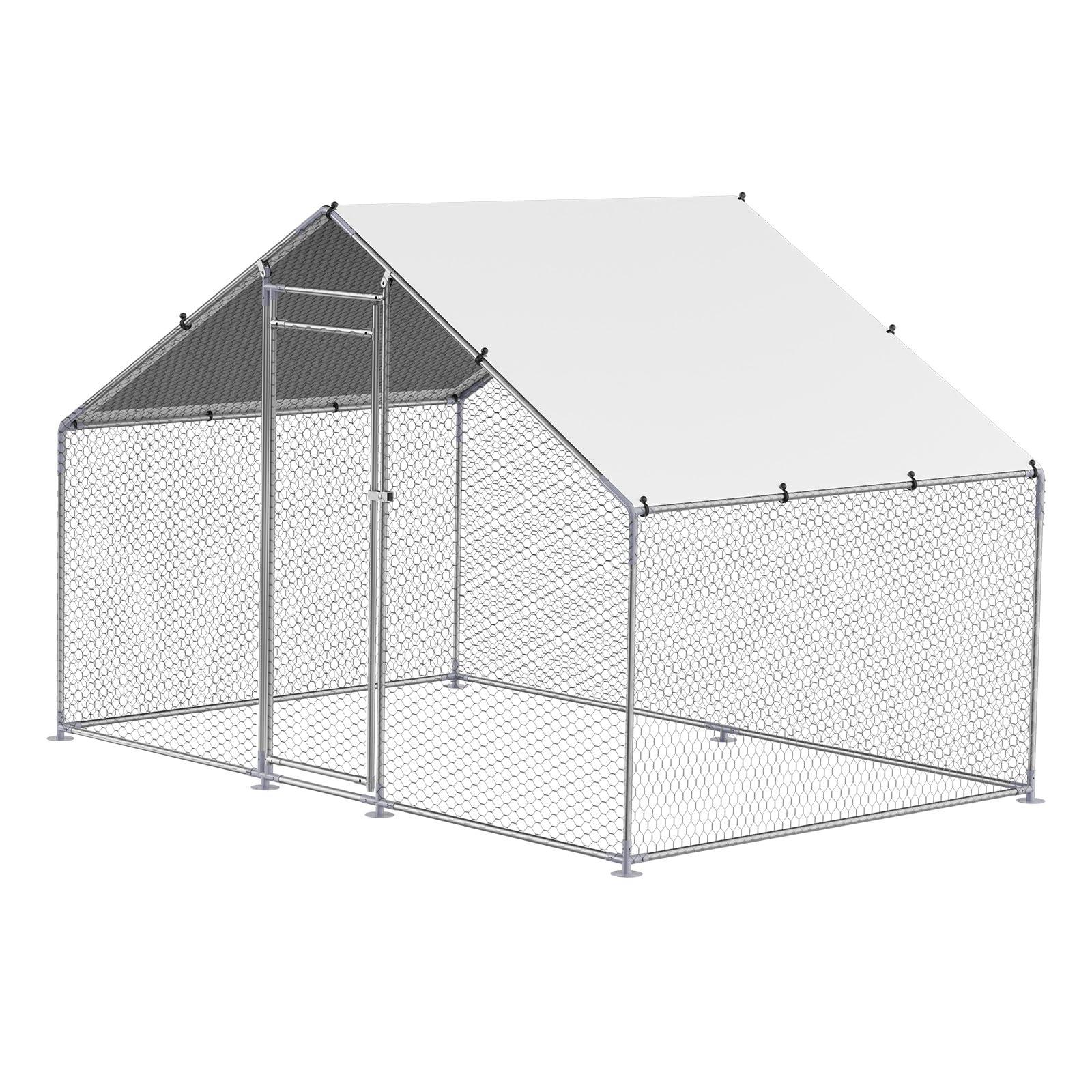 VEVOR Large Metal Chicken Coop with Run, Walkin Chicken Coop for Yard with Waterproof Cover, 6.5 x 9.8 x 6.5 ft, Spire Roof Large Poultry Cage for Hen House, Duck Coop and Rabbit Run - Image 12