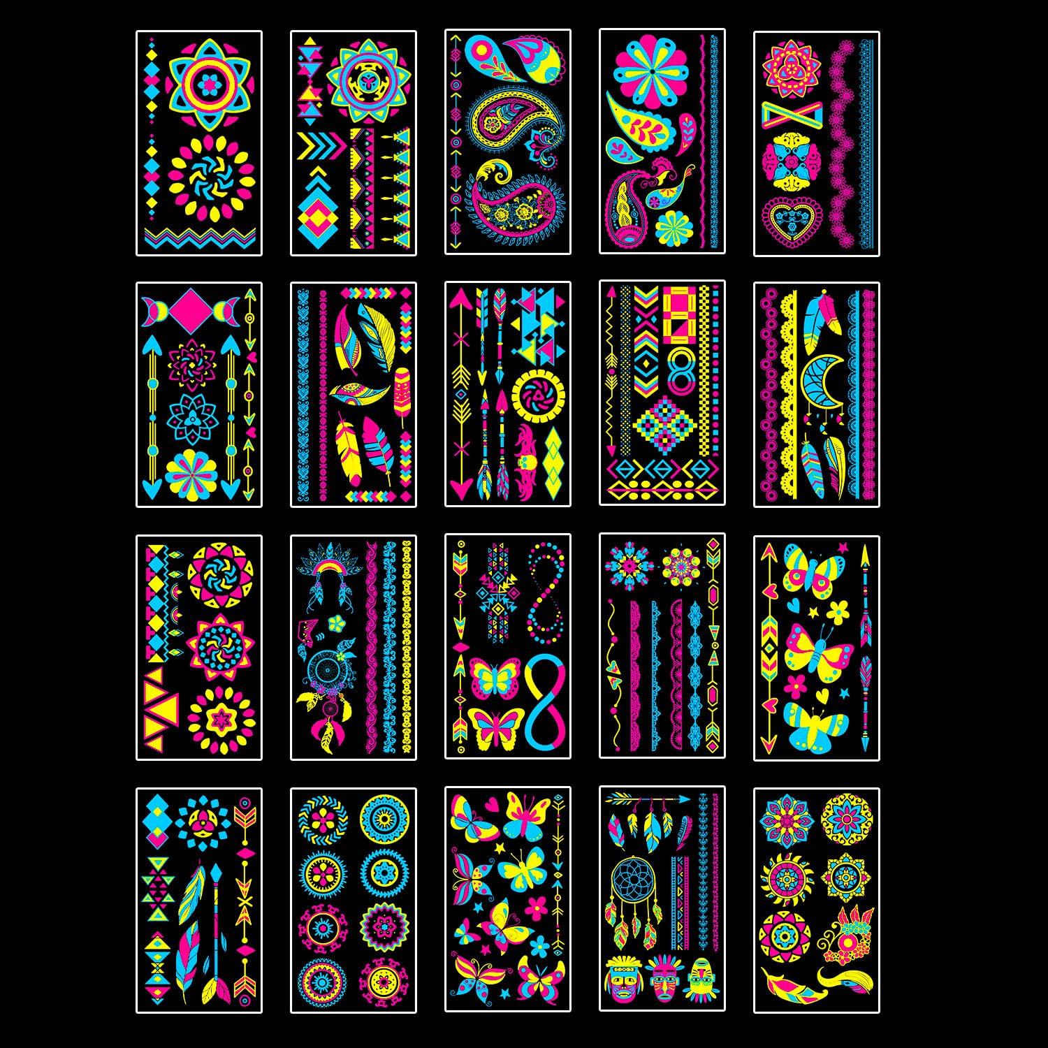 Temporary Tattoos 170 PCS Glow in The Dark Tattoos that React to Neon UV Black Light, Tattoos for Kids Teens and Adult, Neon Glow Party Decorations, Glow in The Dark Party Supplies, Glow Party Favors - Image 7
