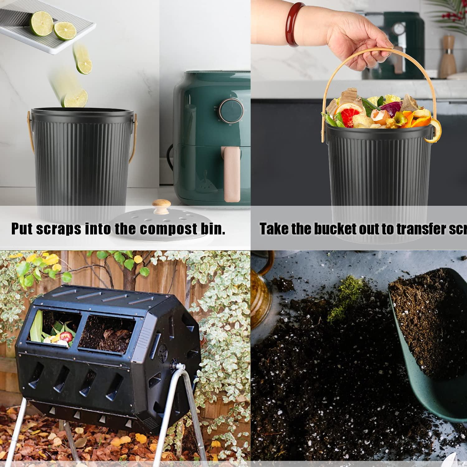 Countertop Compost Bin, LALASTAR Compost Bin Kitchen with Lid, Made of Sustainable Bamboo Fiber, Indoor Food Composter for Kitchen, Odorless, 1 Gallon, Black - Image 6