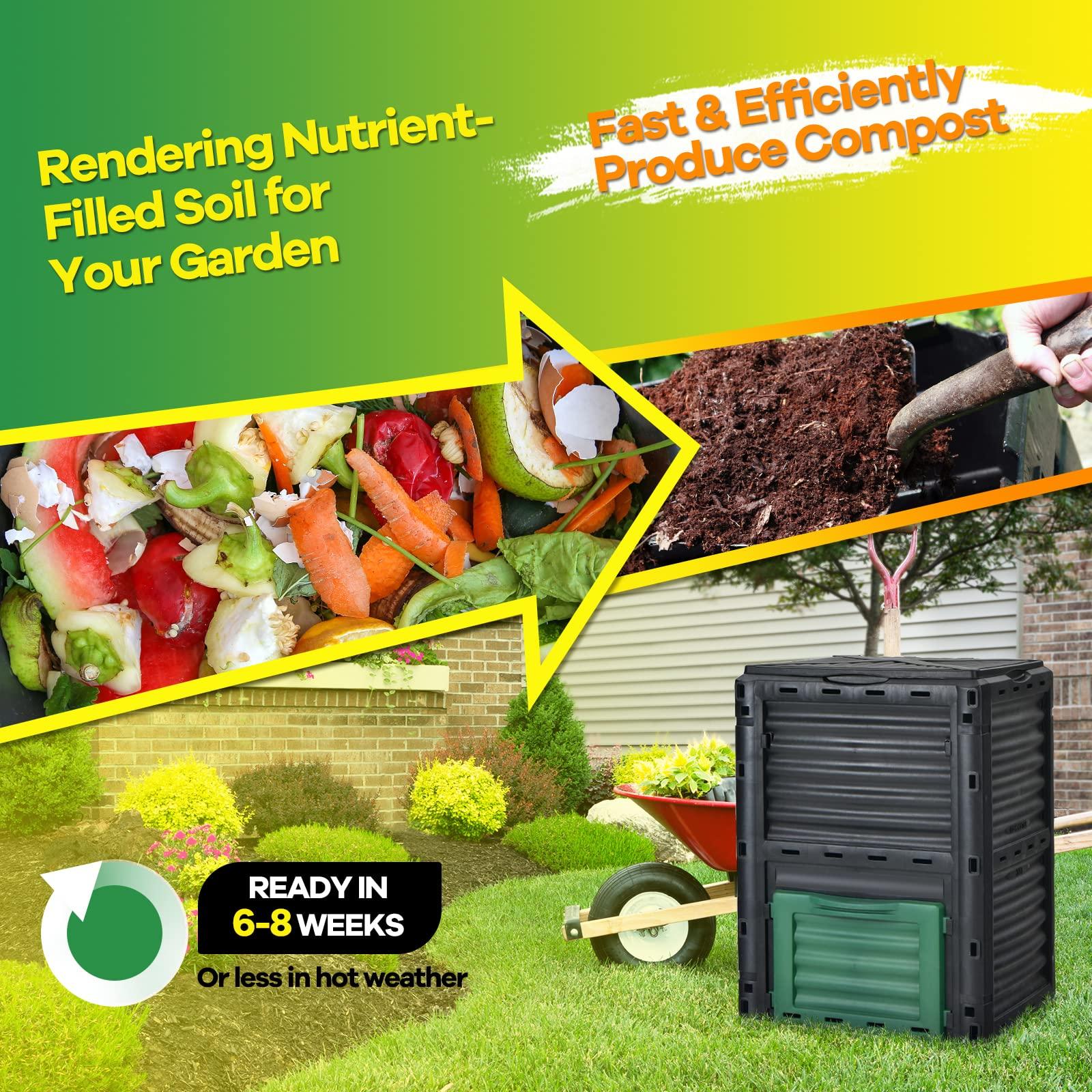 Goplus Compost Bin, 80 Gallon (300 L) Large Outdoor Composting Box w/Top Flip Latch-on Lid, Bottom Exit Door, BPA Free Material, Grass Food Trash Composter Barrel for Garden Yard, Easy Assembly - Image 4