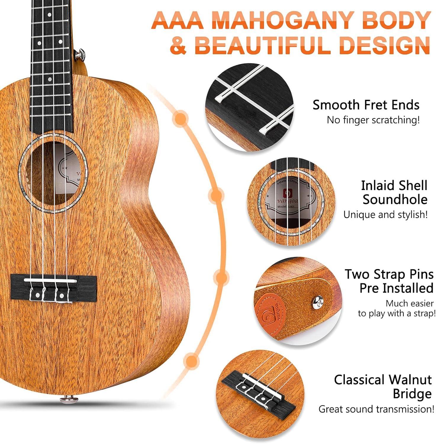 Vangoa Tenor Ukulele Professional 26 Inch Ukelele Mahogany Starter Bundle for Beginners Adults Students with Gig Bag, Strap and Fast Learn Book - Image 2