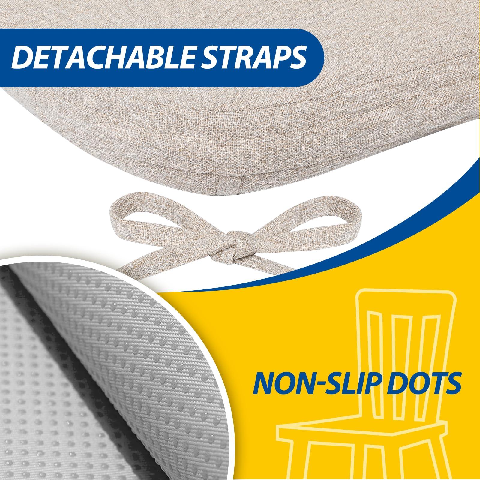 AAAAAcessories D-Shaped Chair Cushions, 2" Thick Dining Chair Pads with Ties and Removable, Machine-Washable Cover, 17" x 16", Set of 4, Beige - Image 3