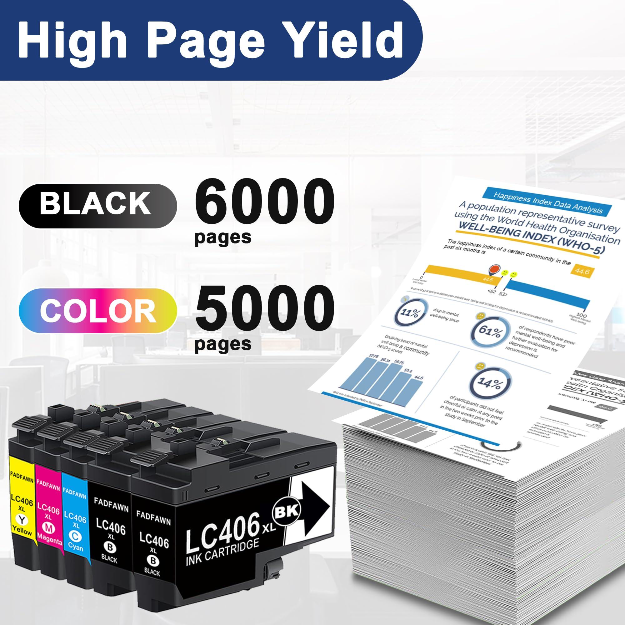 LC406XL Ink Cartridges 5-Pack (2BK/C/M/Y) Replacement for Brother LC406XL High Yield Ink Cartridges for use with MFC-J4535DW MFC-J4335DW MFC-J5855DW MFC-J6555DW Printers - Image 3