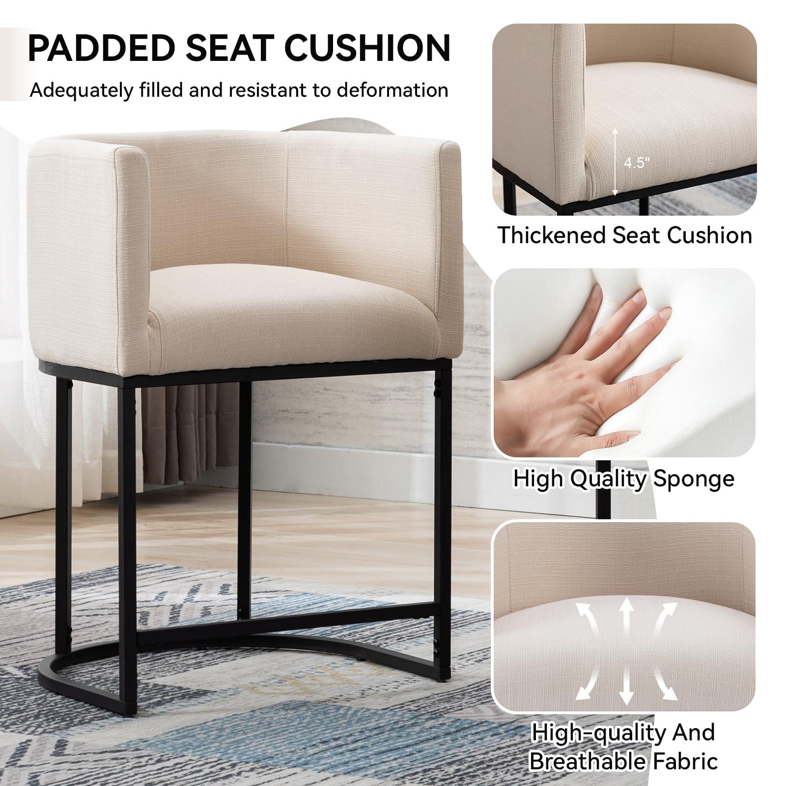 RIVOVA Contemporary Cream Linen Bar Stools Set of 3, 24" Upholstered Fabric Counter Height Barstools Kitchen Counter Island Stools with Screwed Together Black Metal Base - Image 5