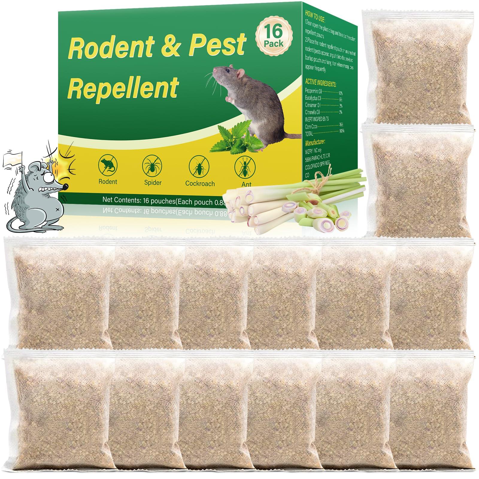 Rodent Repellent, 16 Pack Natural Mouse Repellent Pouches - Peppermint Oil to Repel Rodents Rats Squirrel, Outdoor Indoor Mice Repellent for House Garage Basement RV Car