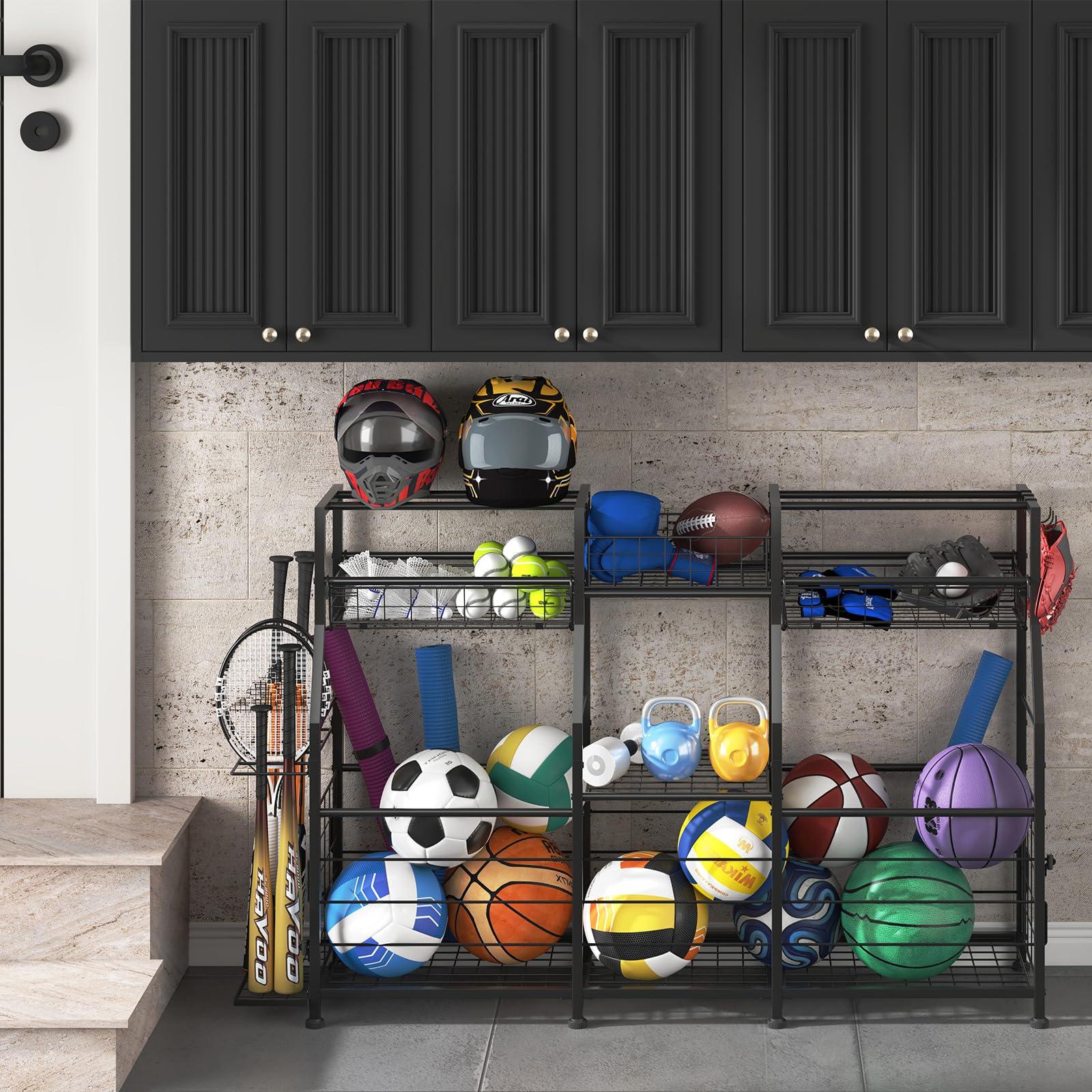 LUMAMU Small Garage Sports Equipment Organizer, Garage Ball Storage Rack, Garage Organizer System, Indoor/Outdoor Shelf Rack for Sports Gear - Image 8