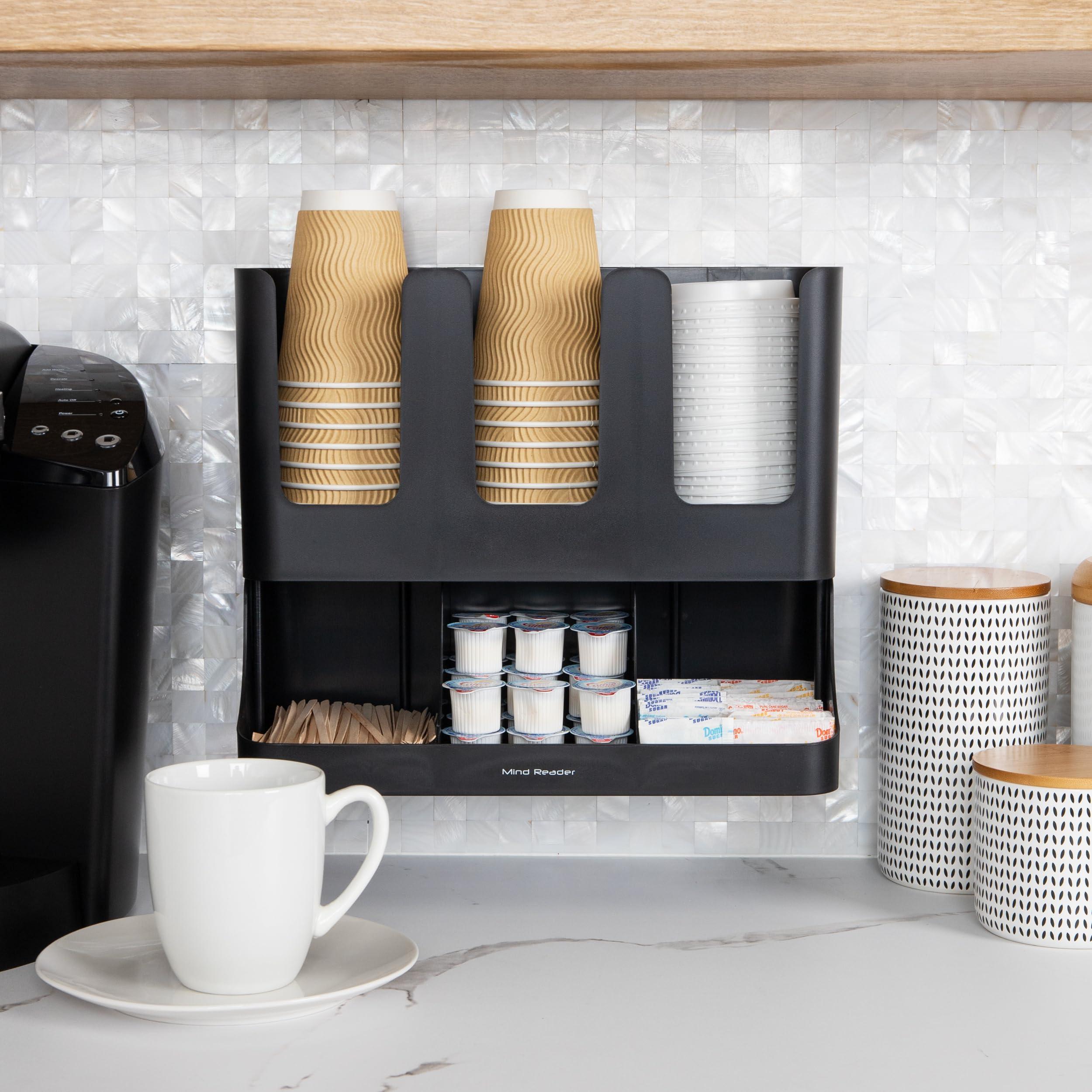 Mind Reader 6 Compartment Upright Breakroom Coffee Condiment and Cup Storage Organizer, Black - Image 6