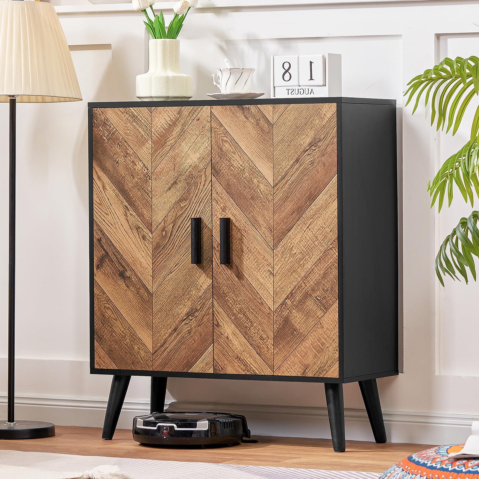 TEENFON Storage Cabinet with Adjustable Shelf & Doors, Sideboard Buffet Cabinet with Storage, for Dining Room, Living Room, Entryway, Black - Image 5