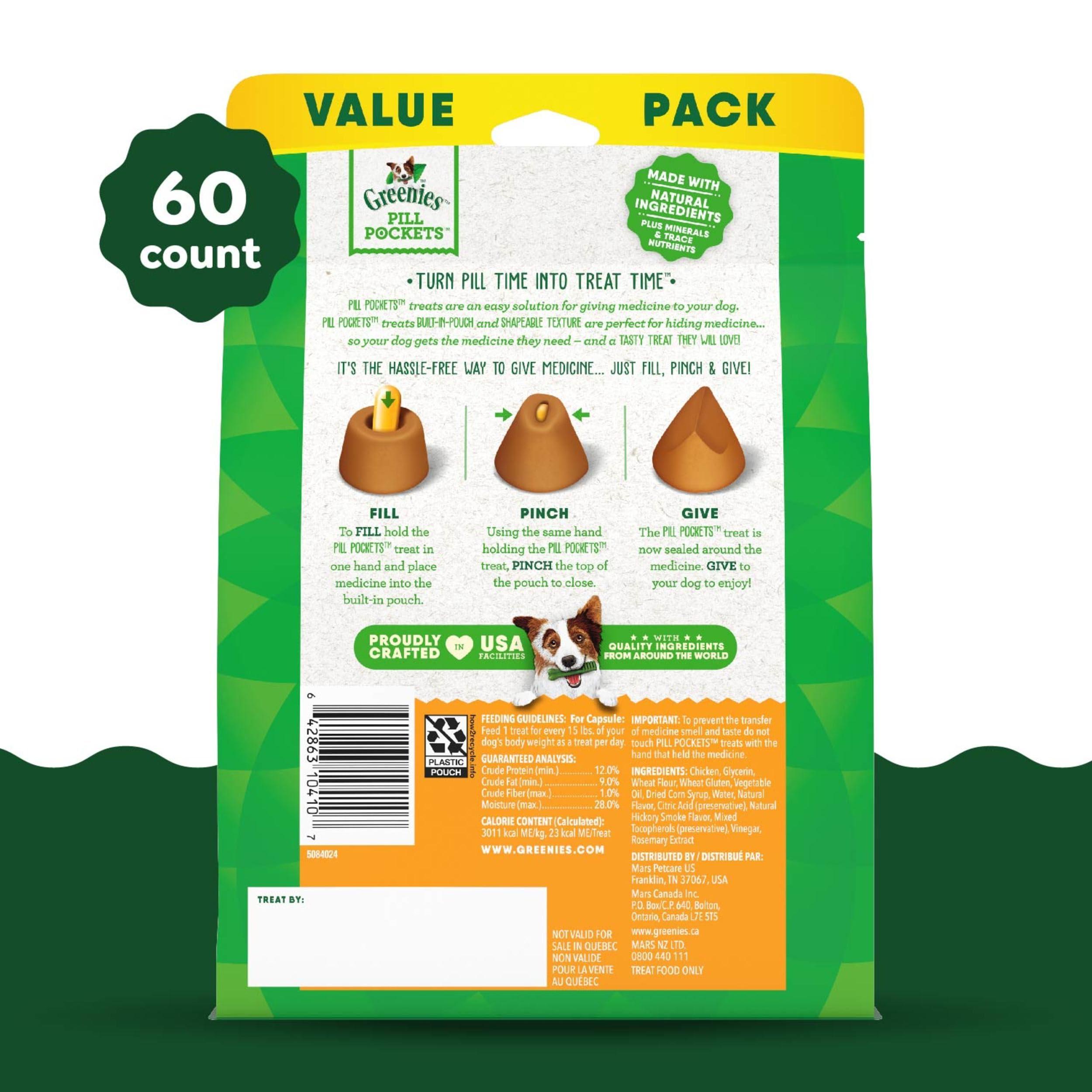Greenies Pill Pockets for Dogs Large Size, Soft Dog Treats, Chicken Flavor, 15.8 oz. Pouch (60 Treats) - Image 2