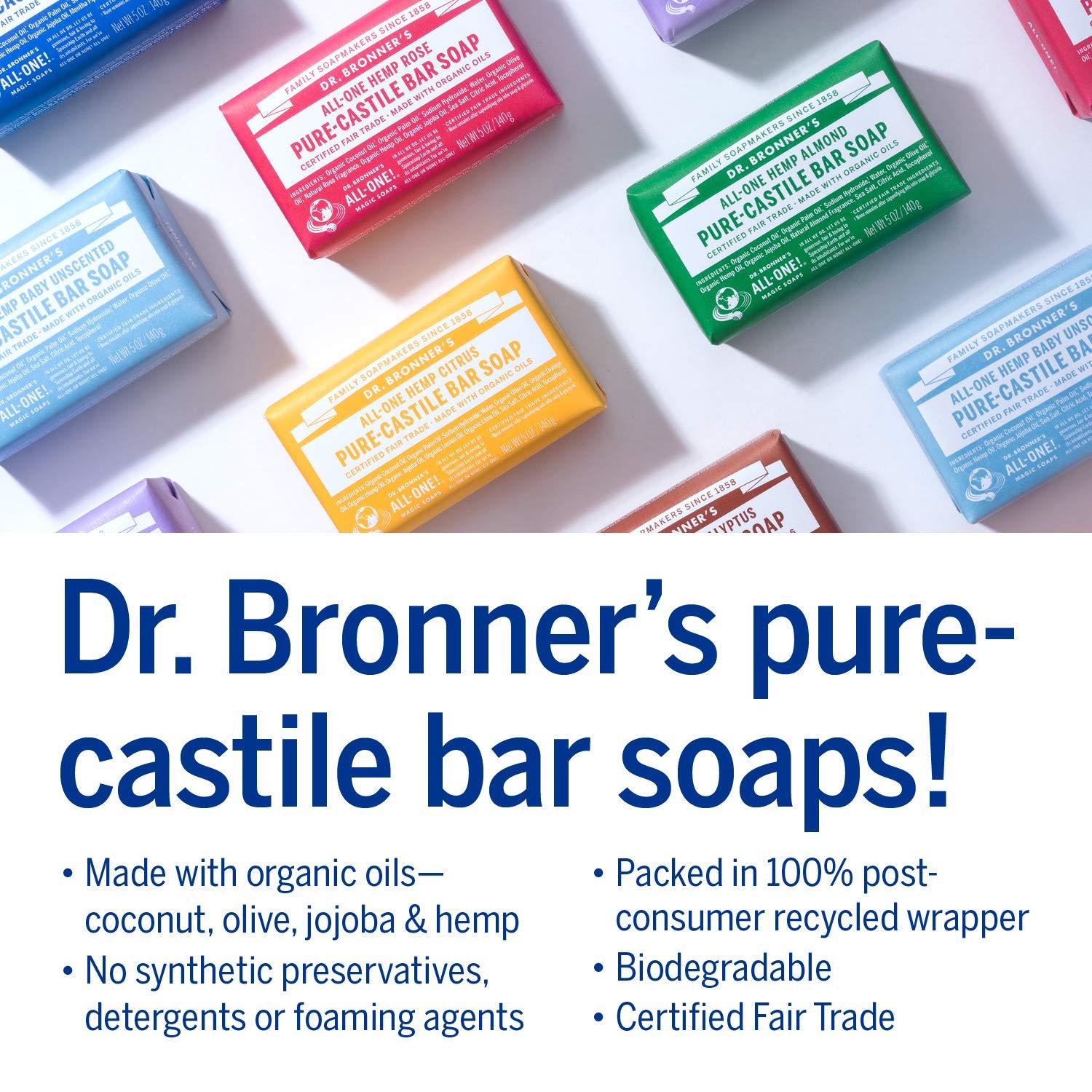 Dr. Bronner's - Pure-Castile Bar Soap (5 Ounce Variety Gift Pack) Almond, Unscented, Lavender, Peppermint, Citrus, Rose - Made with Organic Oils - Image 4